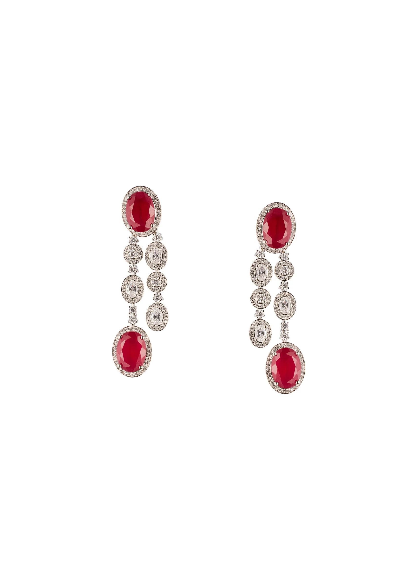 Red Anti Tarnish Finish CZ Diamond and Gemstone Necklace Set in Rhodium Plated Brass - Image 4