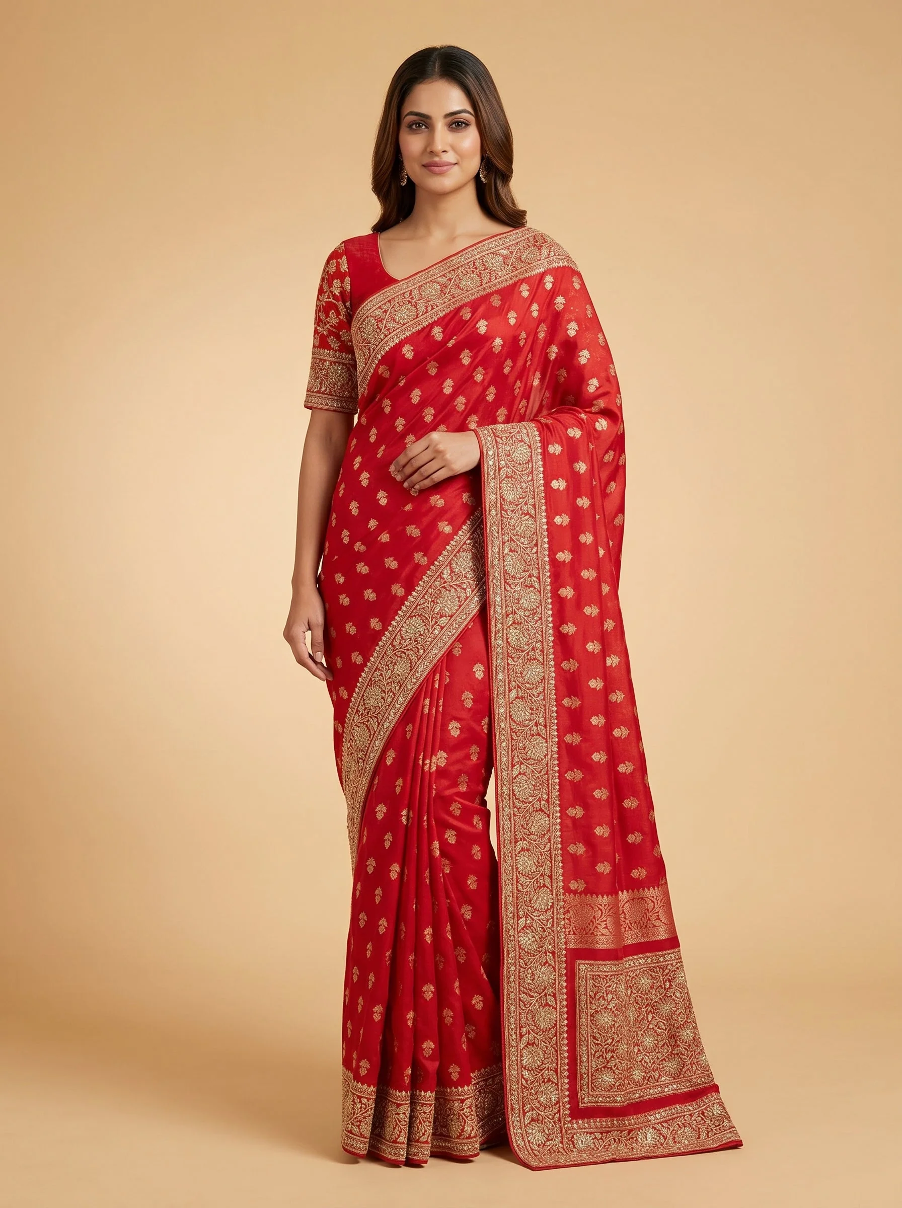 Red Artisan Embroidered Saree