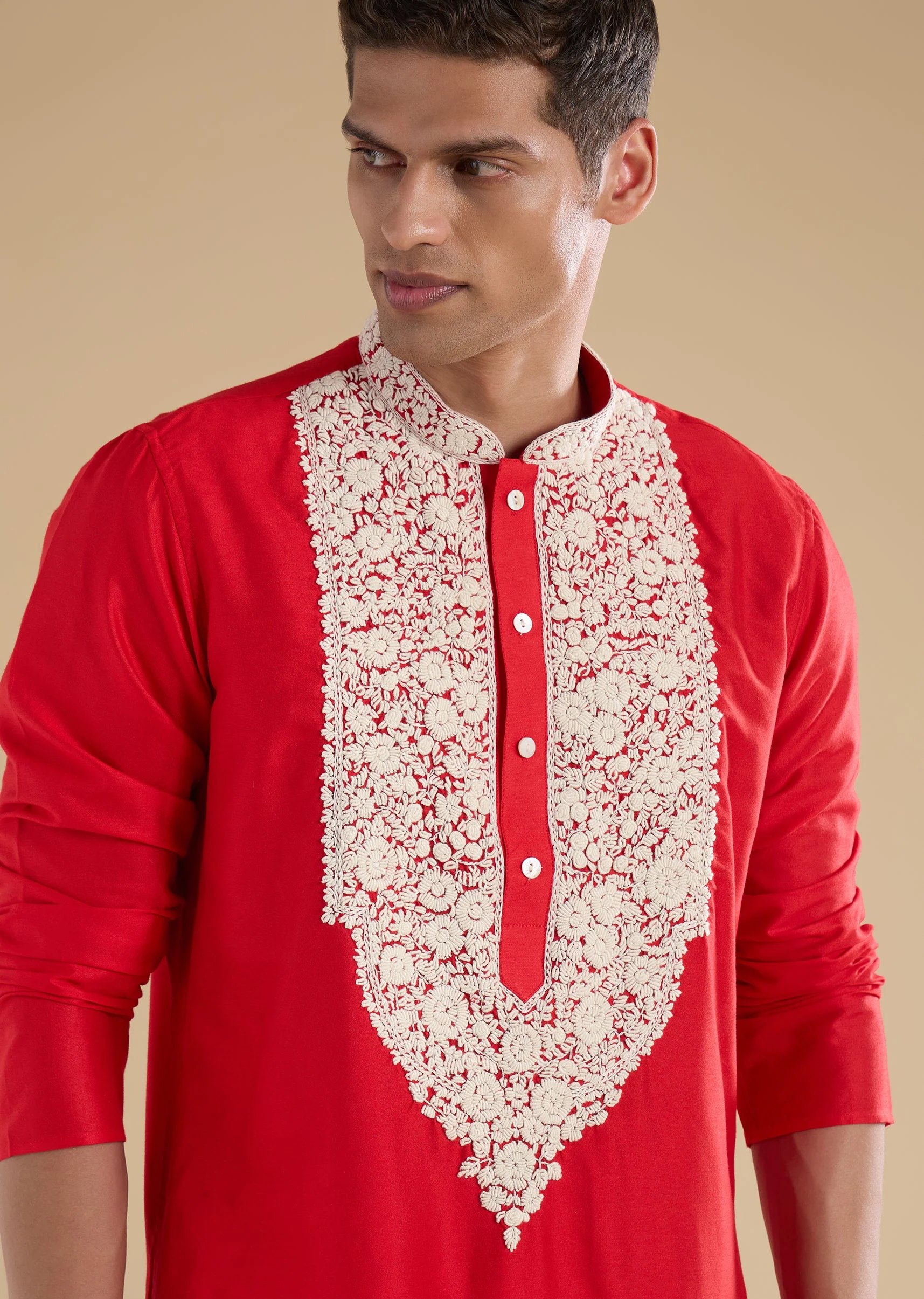 Red Banarasi Silk Embroidered Kurta Set - Image 2