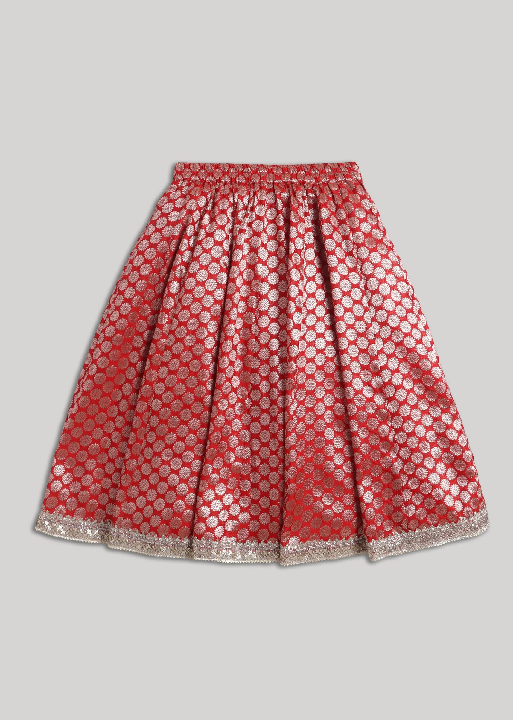 Red Banarasi Silk Lehenga Set - Image 5