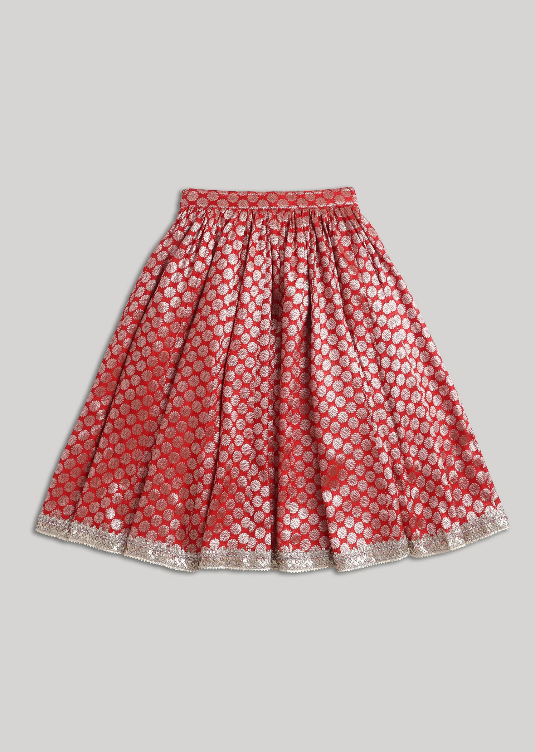 Red Banarasi Silk Lehenga Set - Image 6