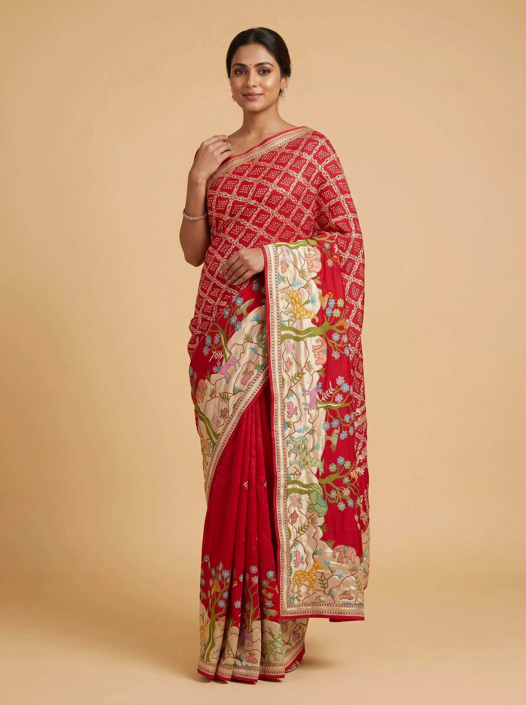 Red Bandhani Radiance Saree