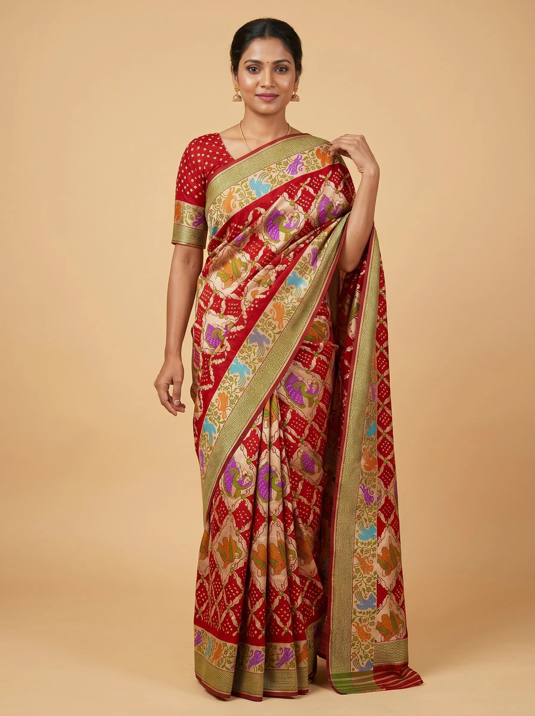 Red Bandhani Saree with Festive Flair