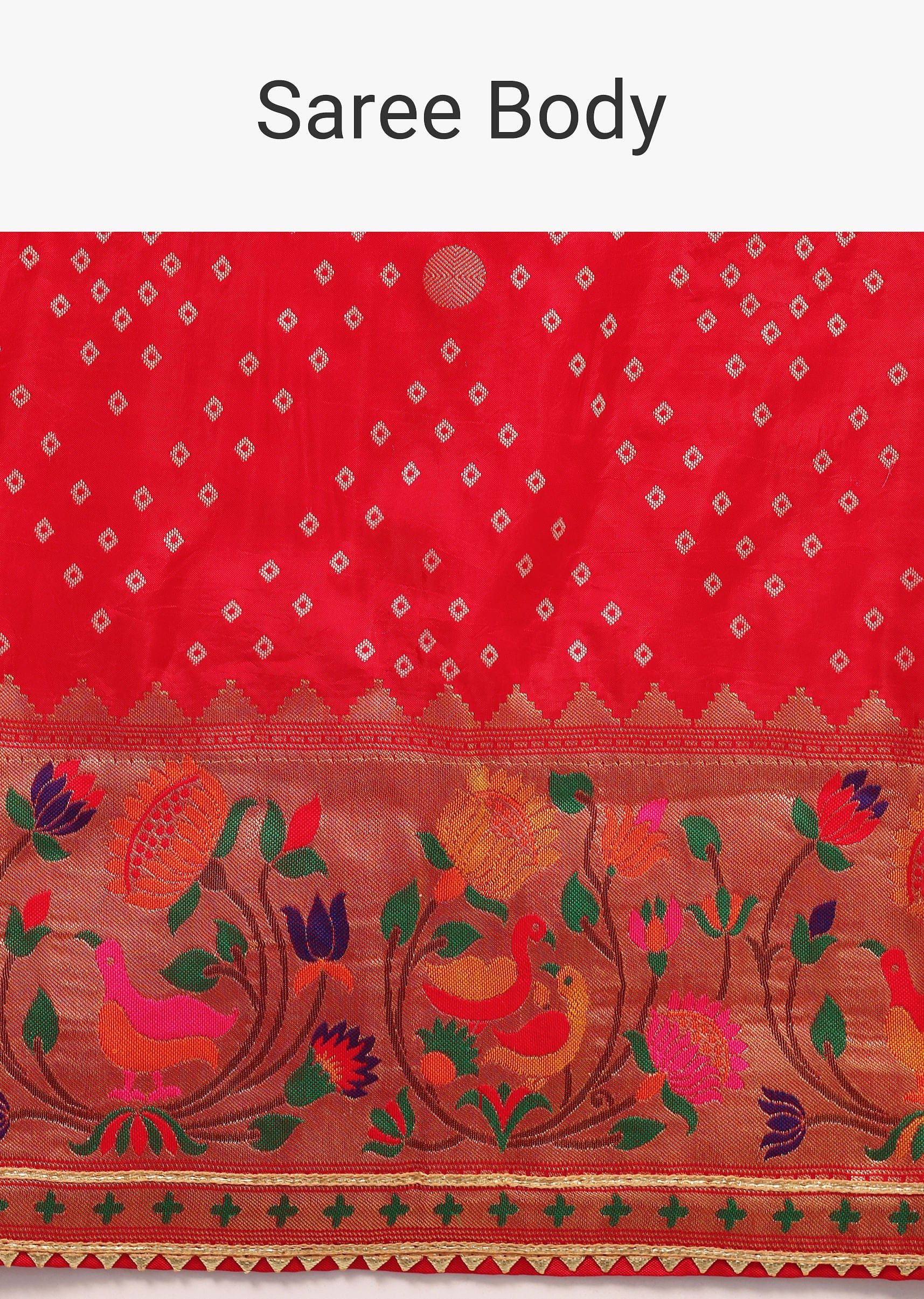 Red Bandhani Silk Saree With Unstitched Blouse - Image 9