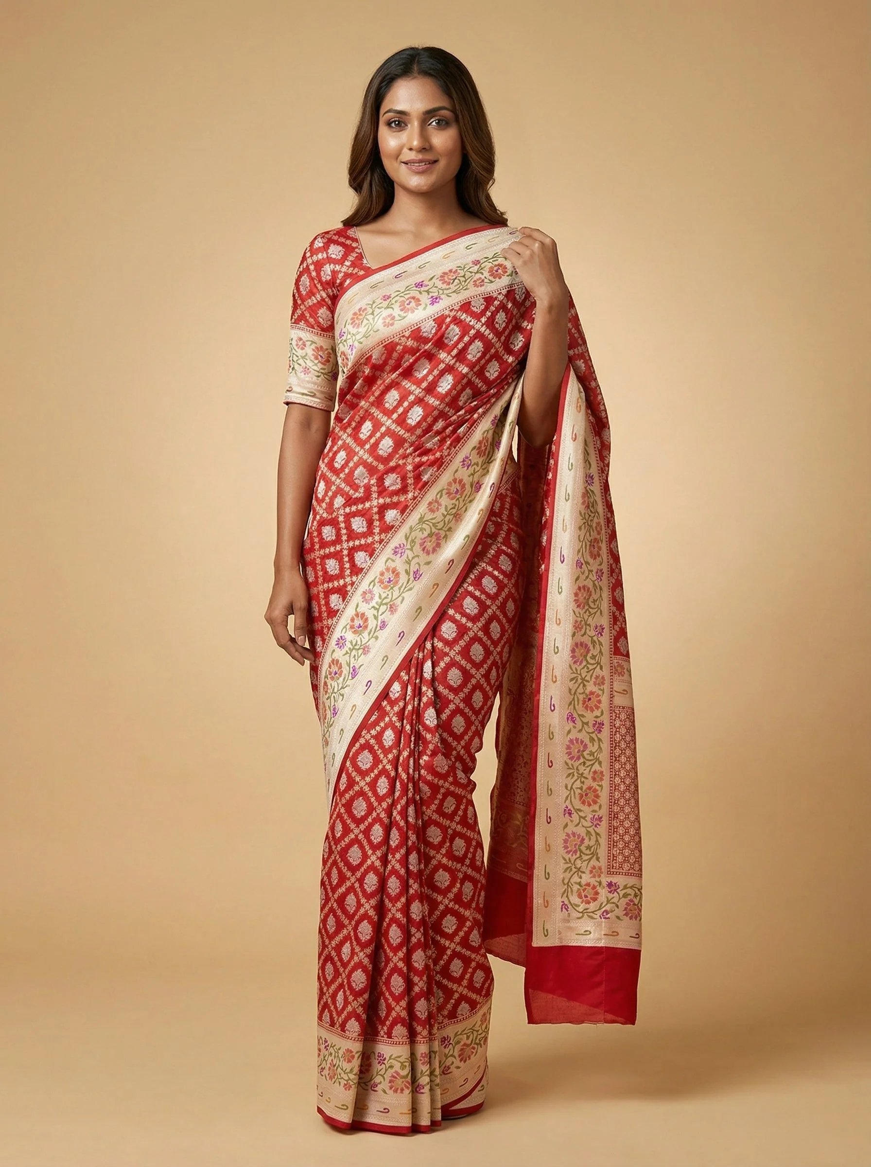 Red Bandhini Heritage Saree