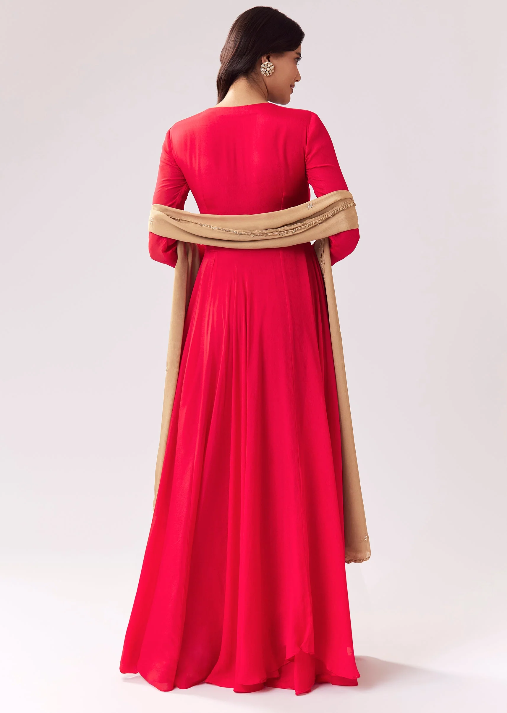 Red Beige Zardozi Anarkali - Image 5