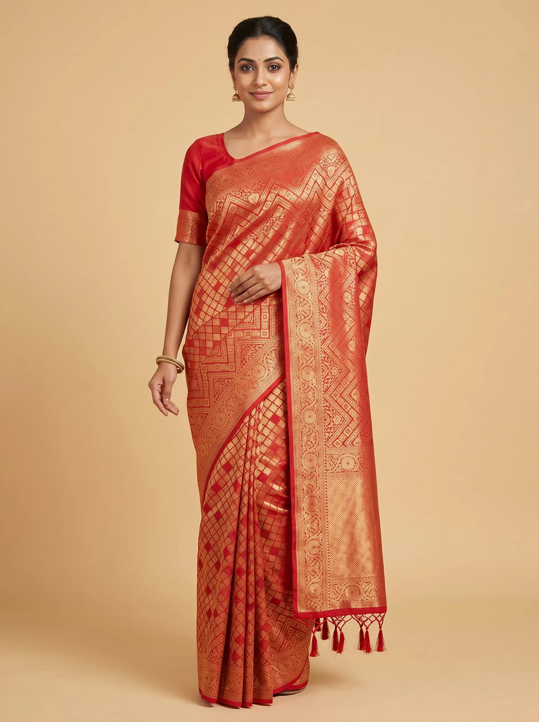 Red Bold Essence Handloom Saree