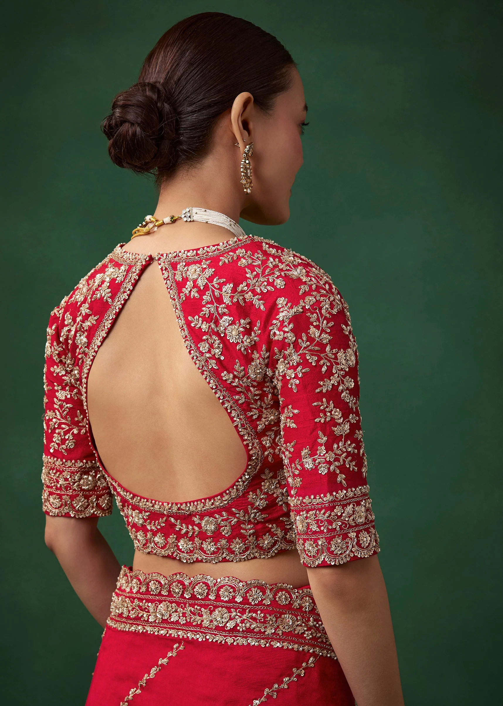 Red Bridal Silk Embroidered Saree with Unstitched Blouse - Image 8