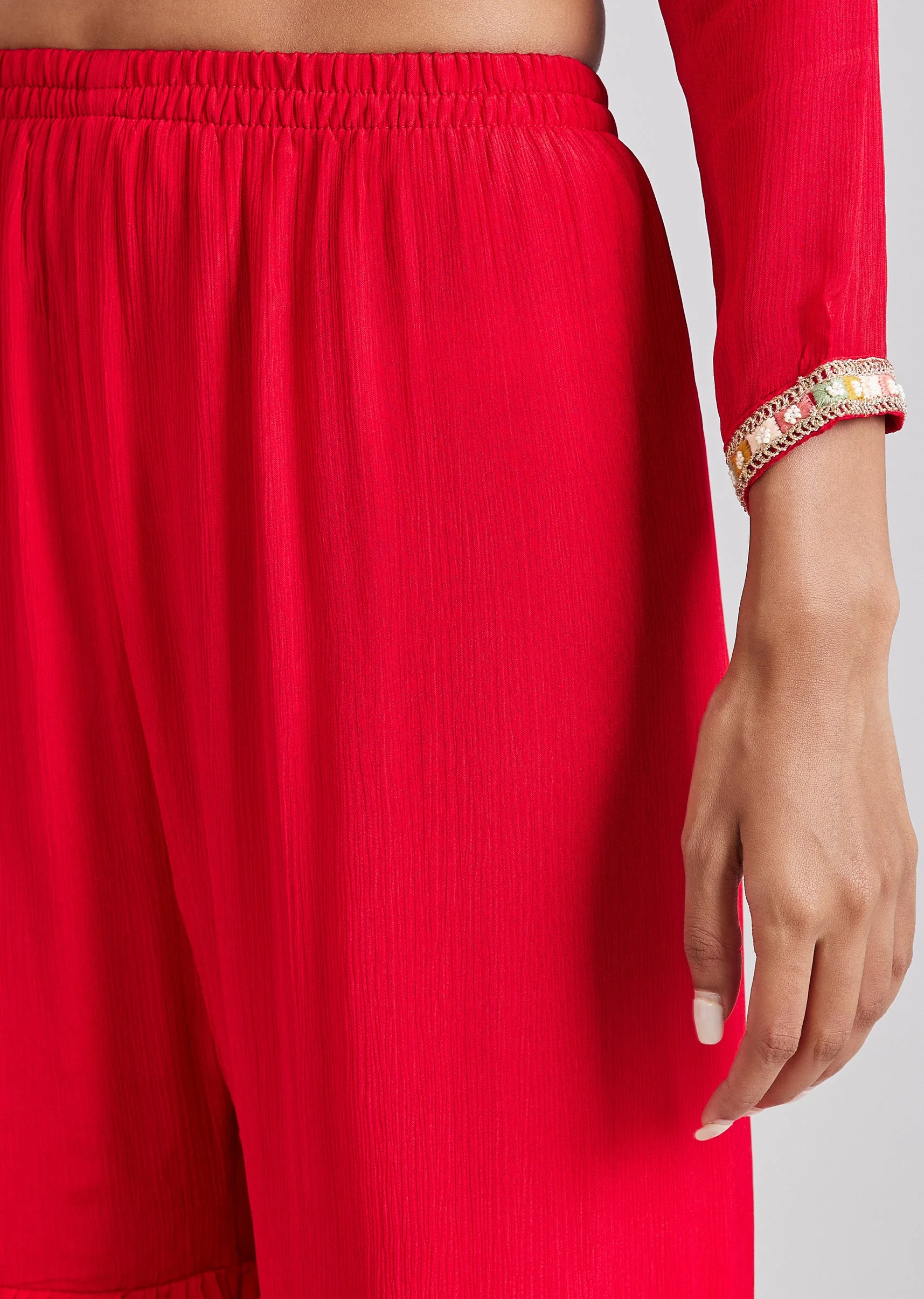 Red Cape Style Top And Sharara Set - Image 6
