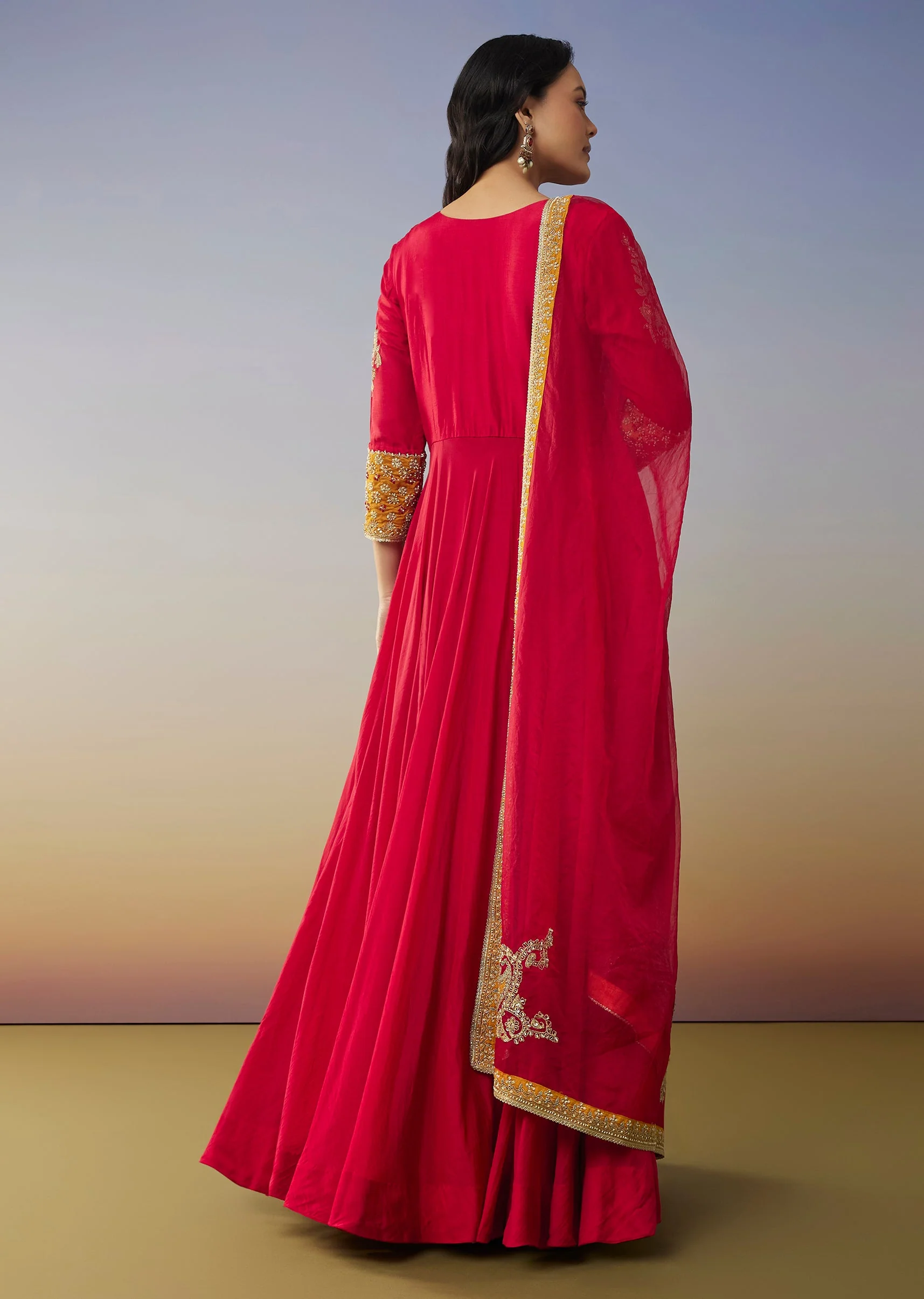 Red Chanderi Anarkali Suit with Zari Moti Work - Image 5