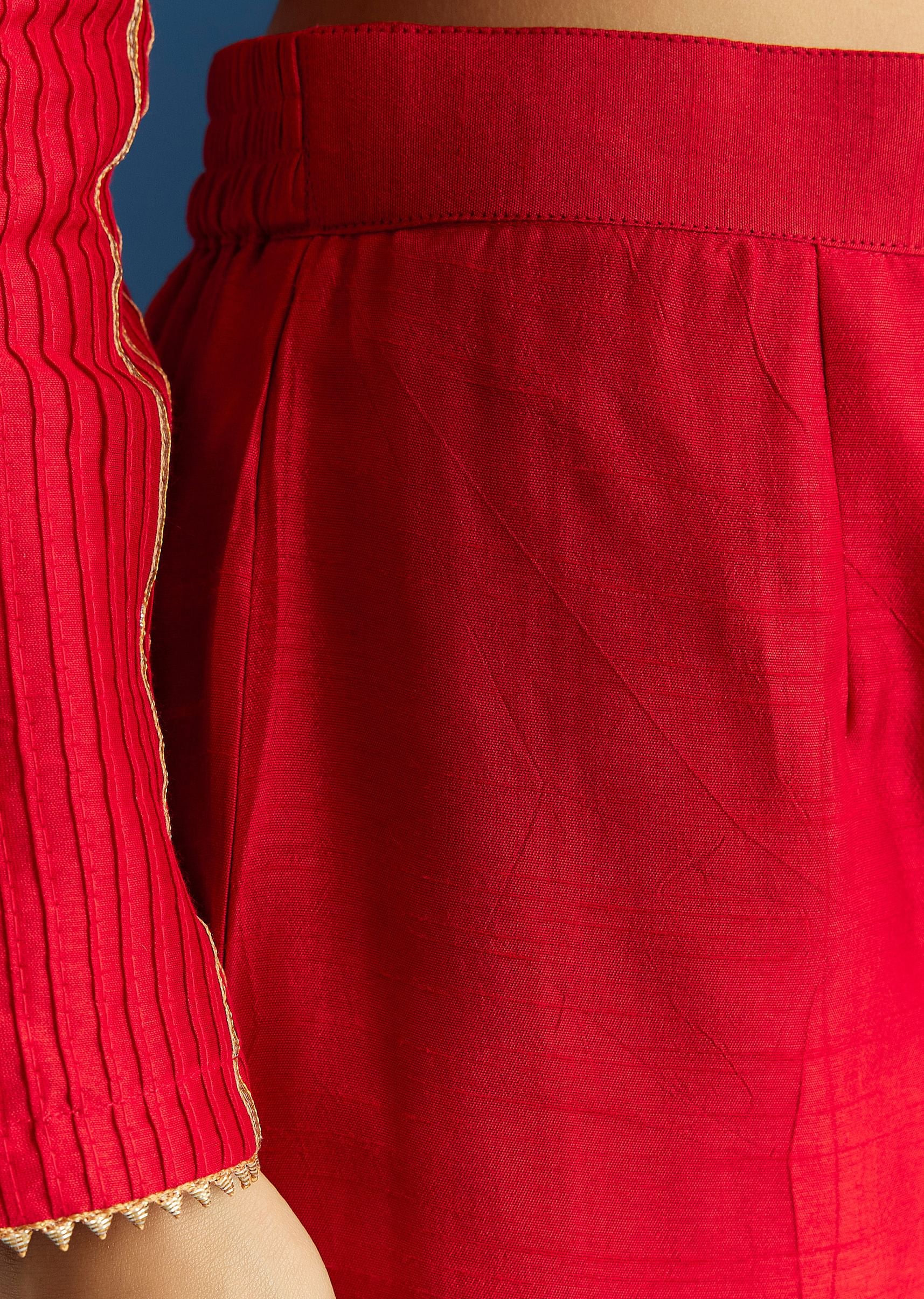 Red Chanderi Angrakha Style Kurta With Zardosi Butti Dupatta - Image 6
