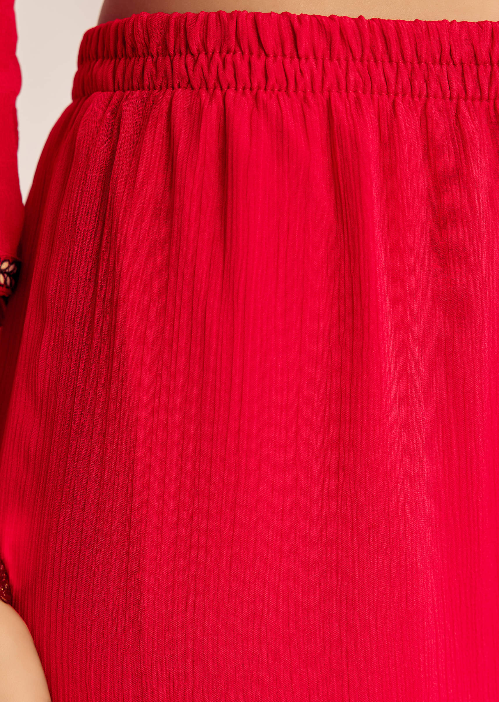 Red Chinon Flared Kurta Sharara With Thread Work - Image 6
