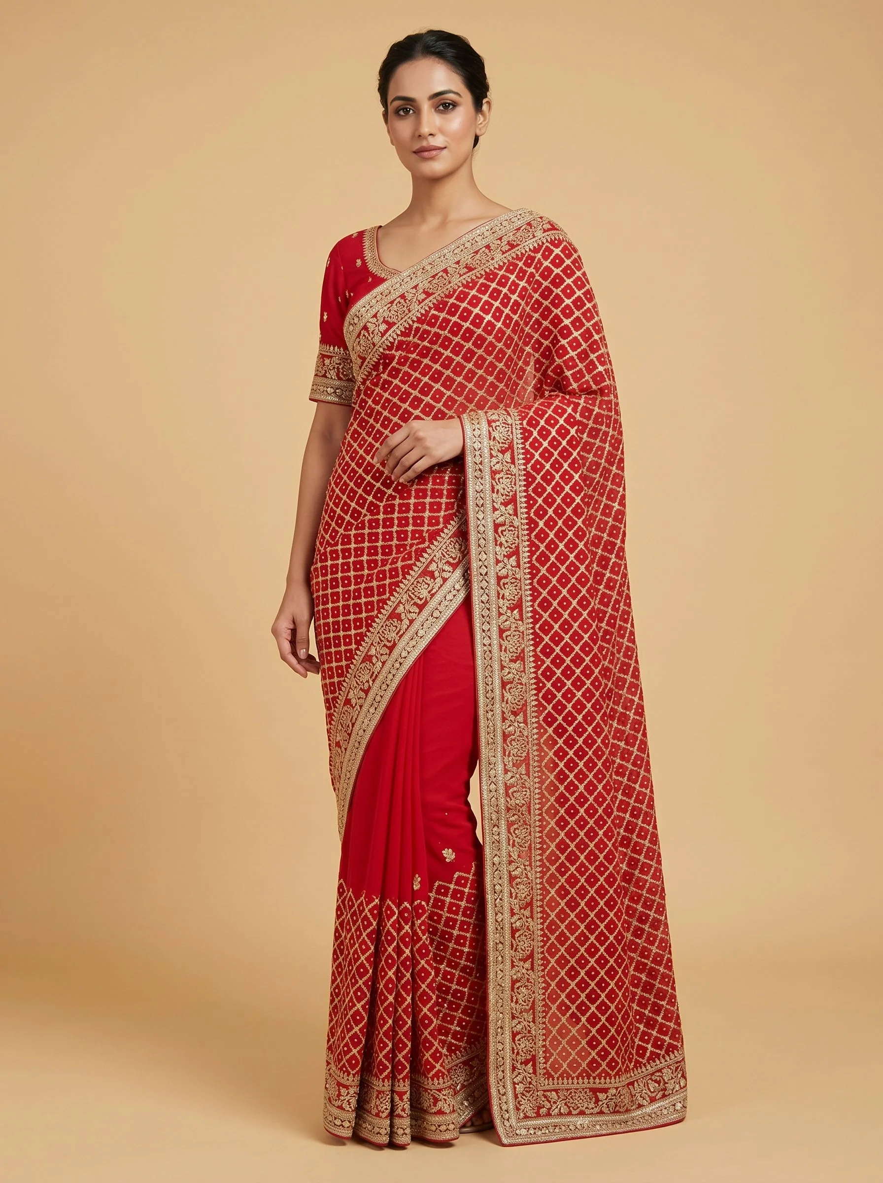 Red Classic Embroidered Saree