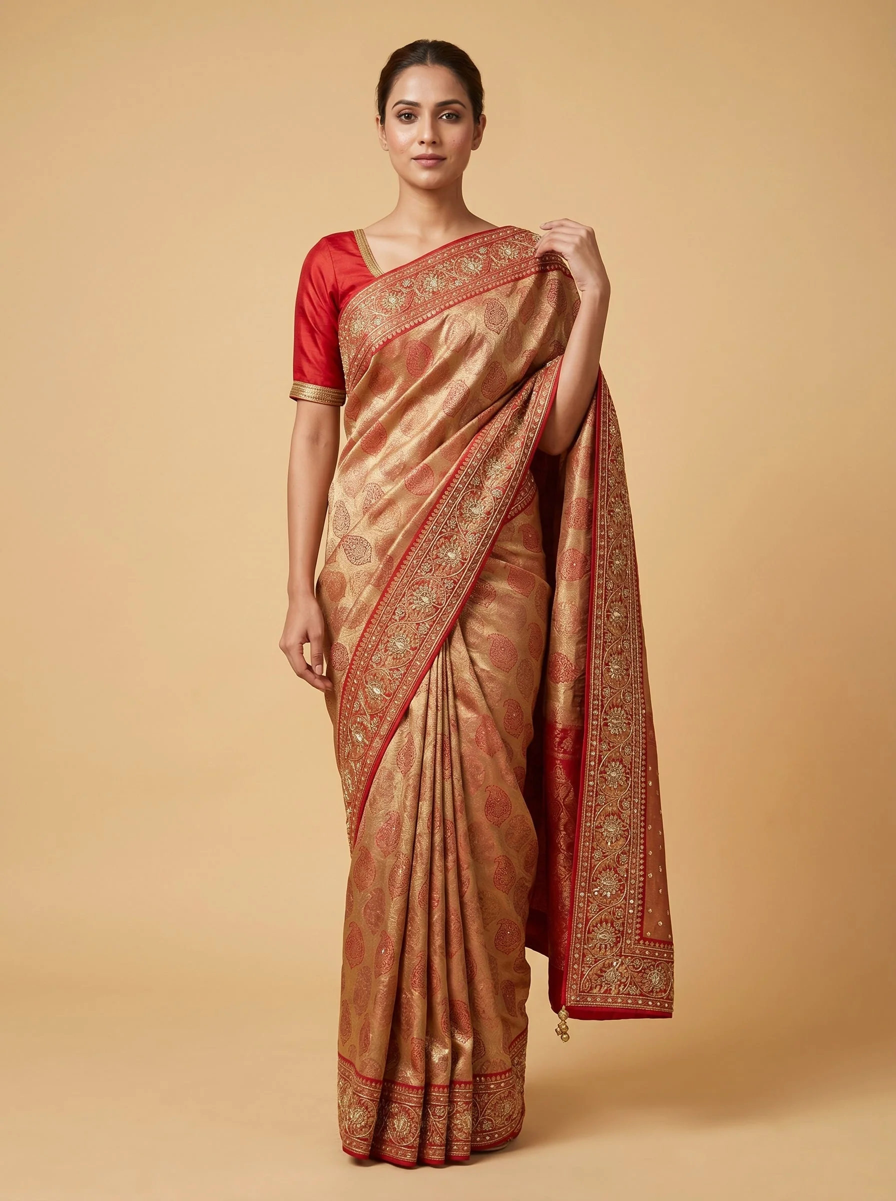 Red Classic Work Embroidered Saree