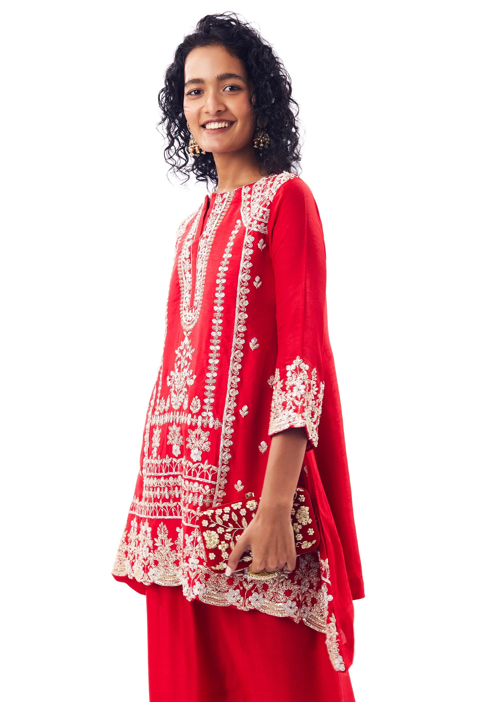 Red Coord Set With Zardosi Gotta Detailing - Image 4