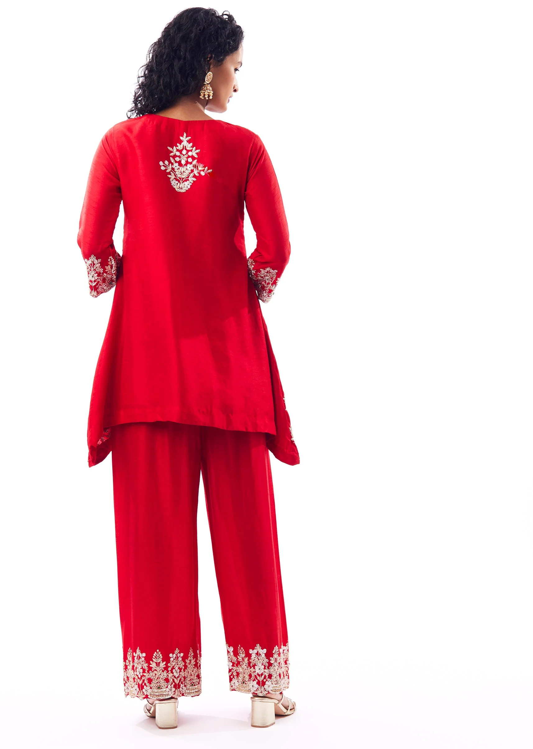 Red Coord Set With Zardosi Gotta Detailing - Image 5