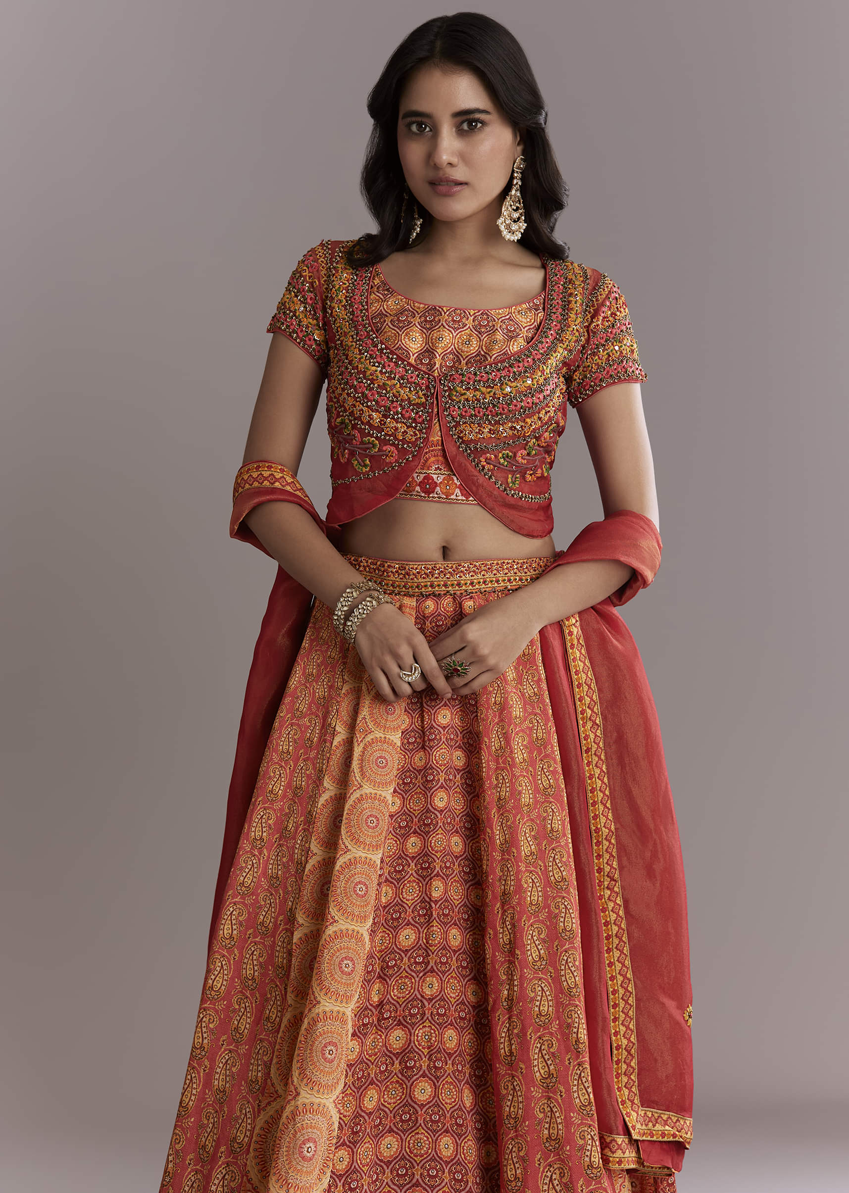 Red Crepe Printed Bridesmaid Lehenga With Intricate Hand Embroidery - Image 5