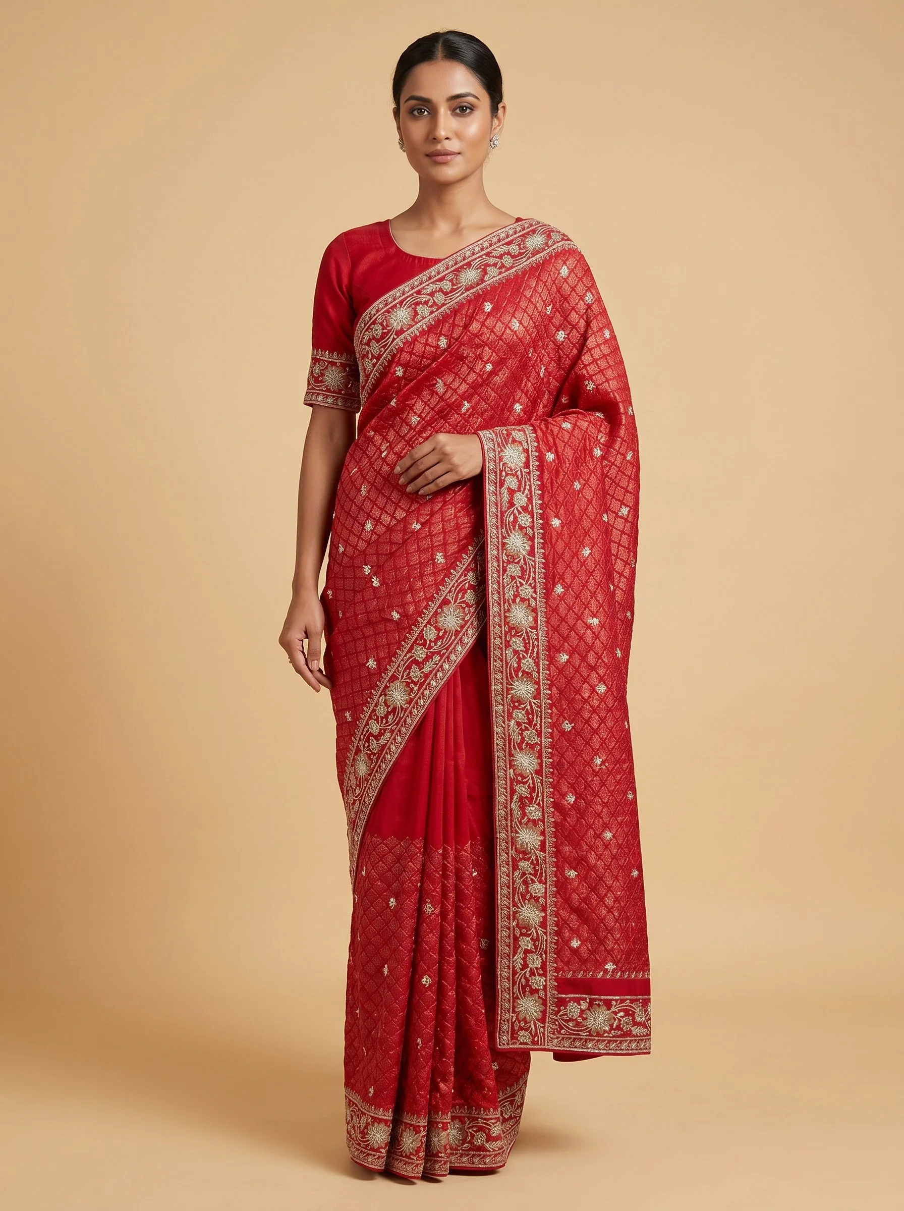 Red Crimson Aura Embroidered Saree