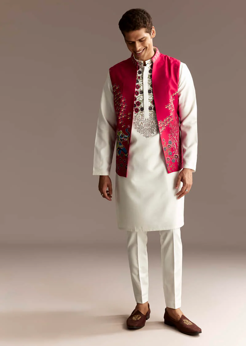 Red Cutwork Kurta Jacket Set - Image 3