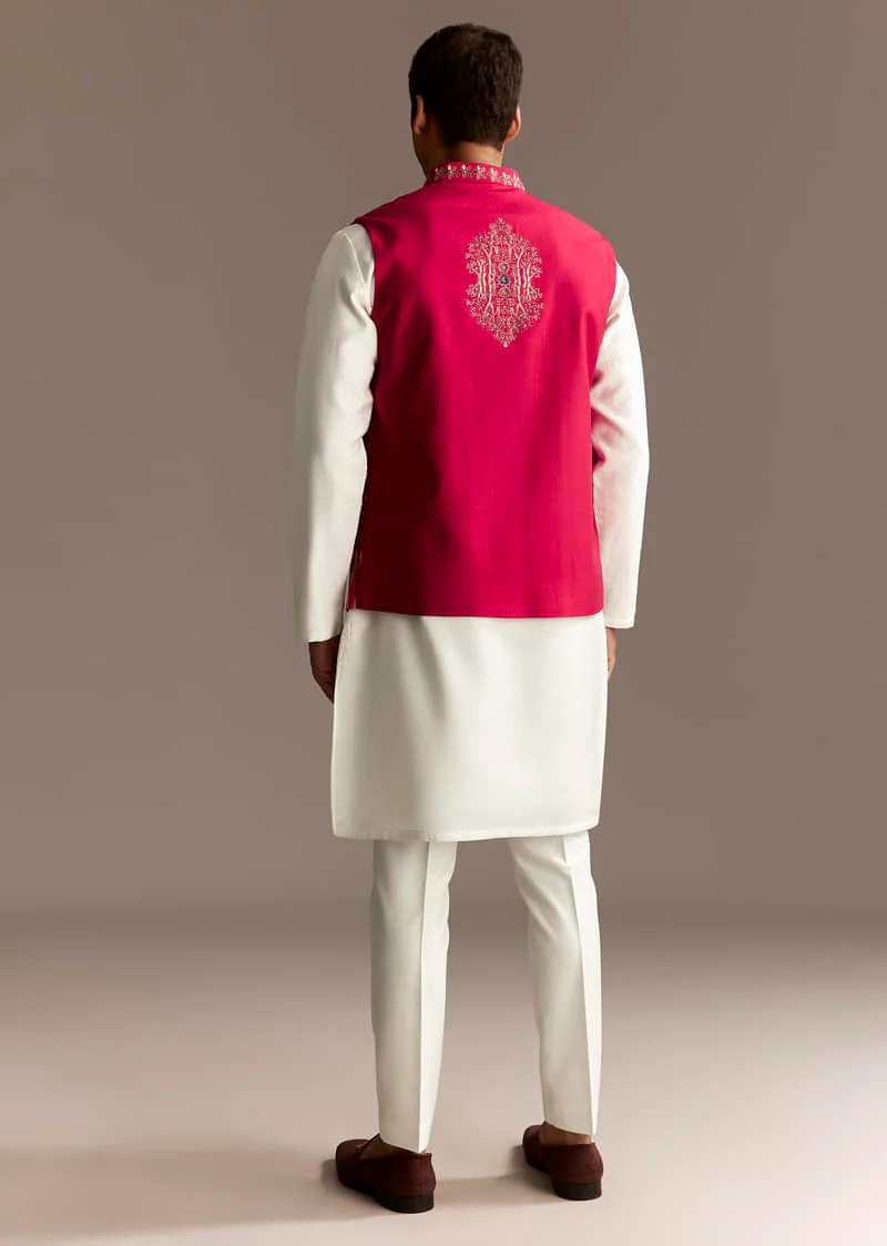 Red Cutwork Kurta Jacket Set - Image 5
