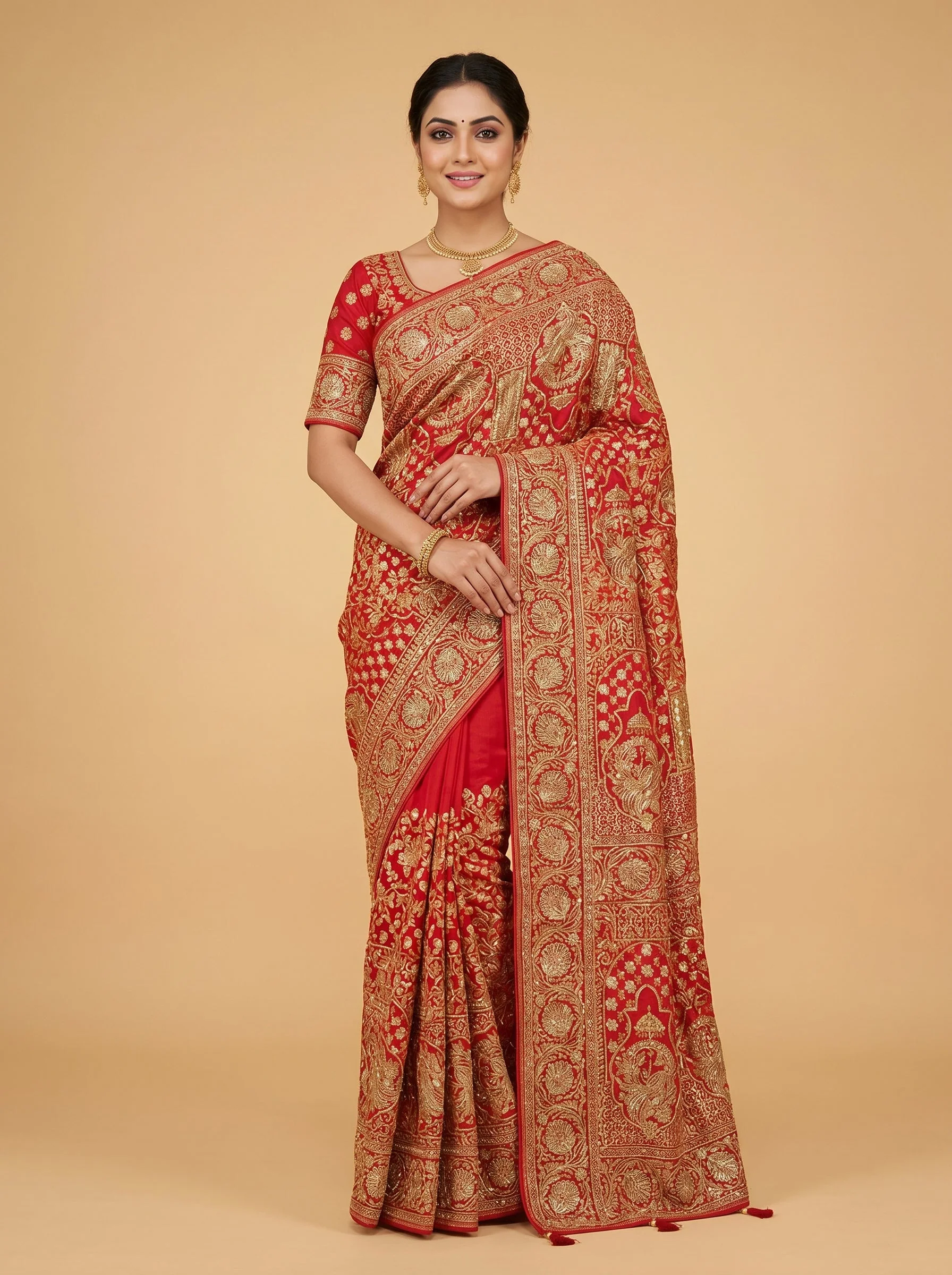 Red Daring Zari Work Saree
