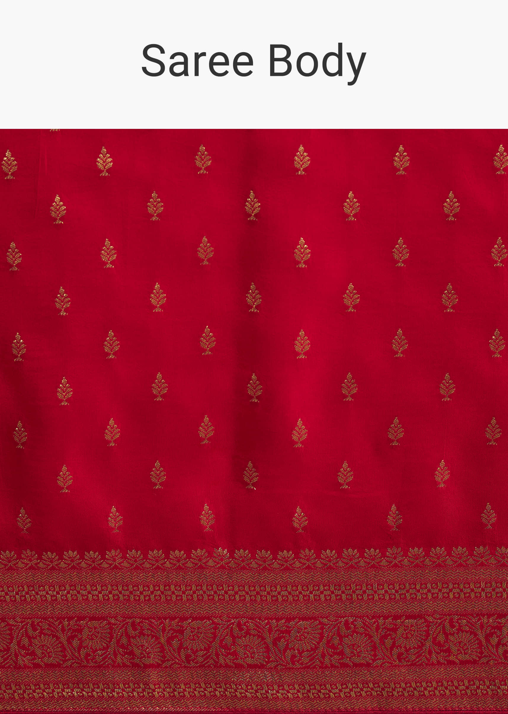 Red Dola Silk Butti Work Saree With Zari Border - Image 9