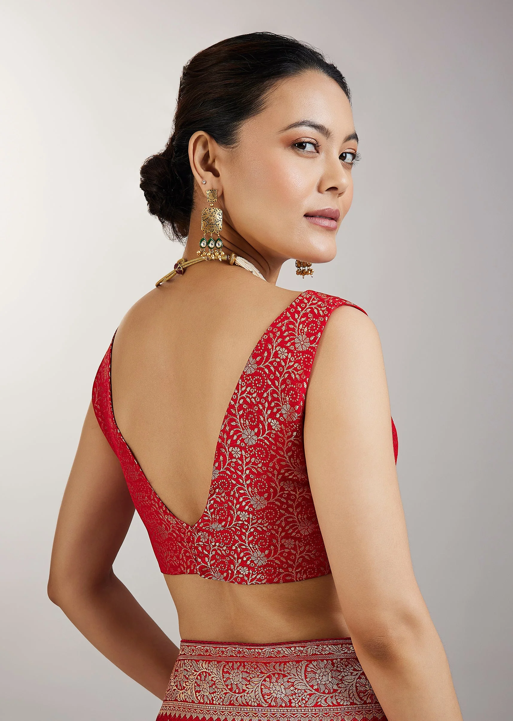 Red Dola Silk Jungla Weave Saree - Image 8