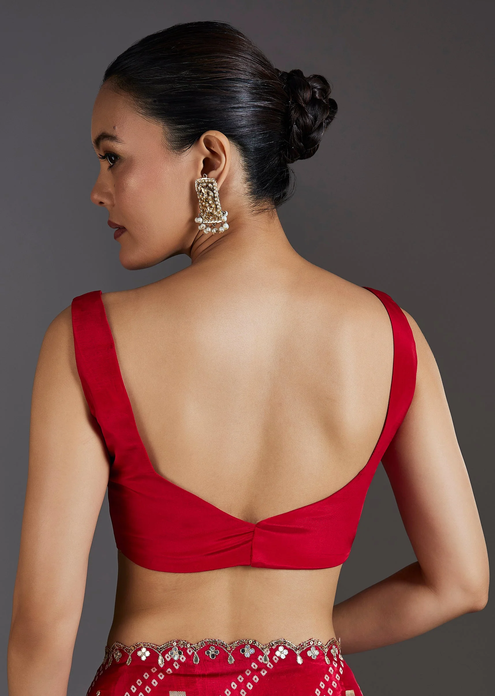 Red Dola Silk Lehriya Saree - Image 8