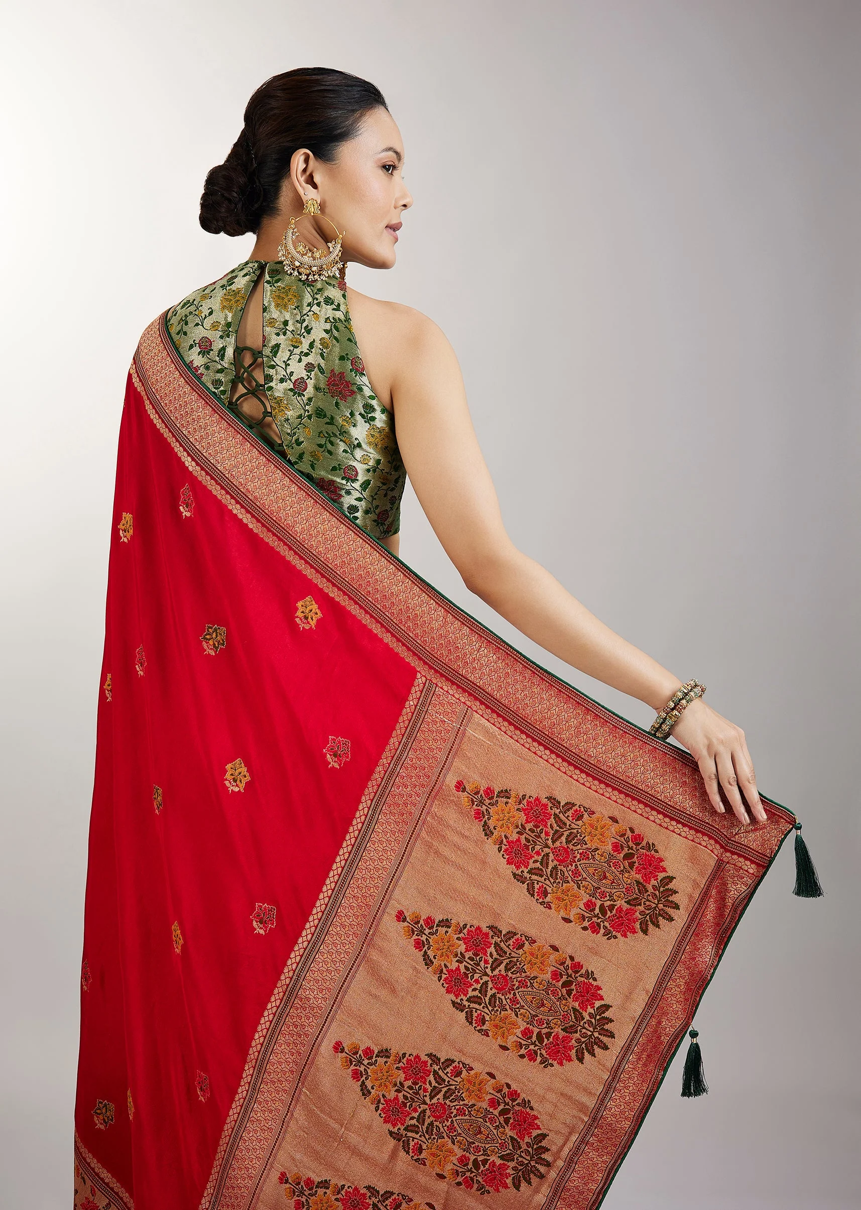 Red Dola Silk Paithani Inspired Saree - Image 6