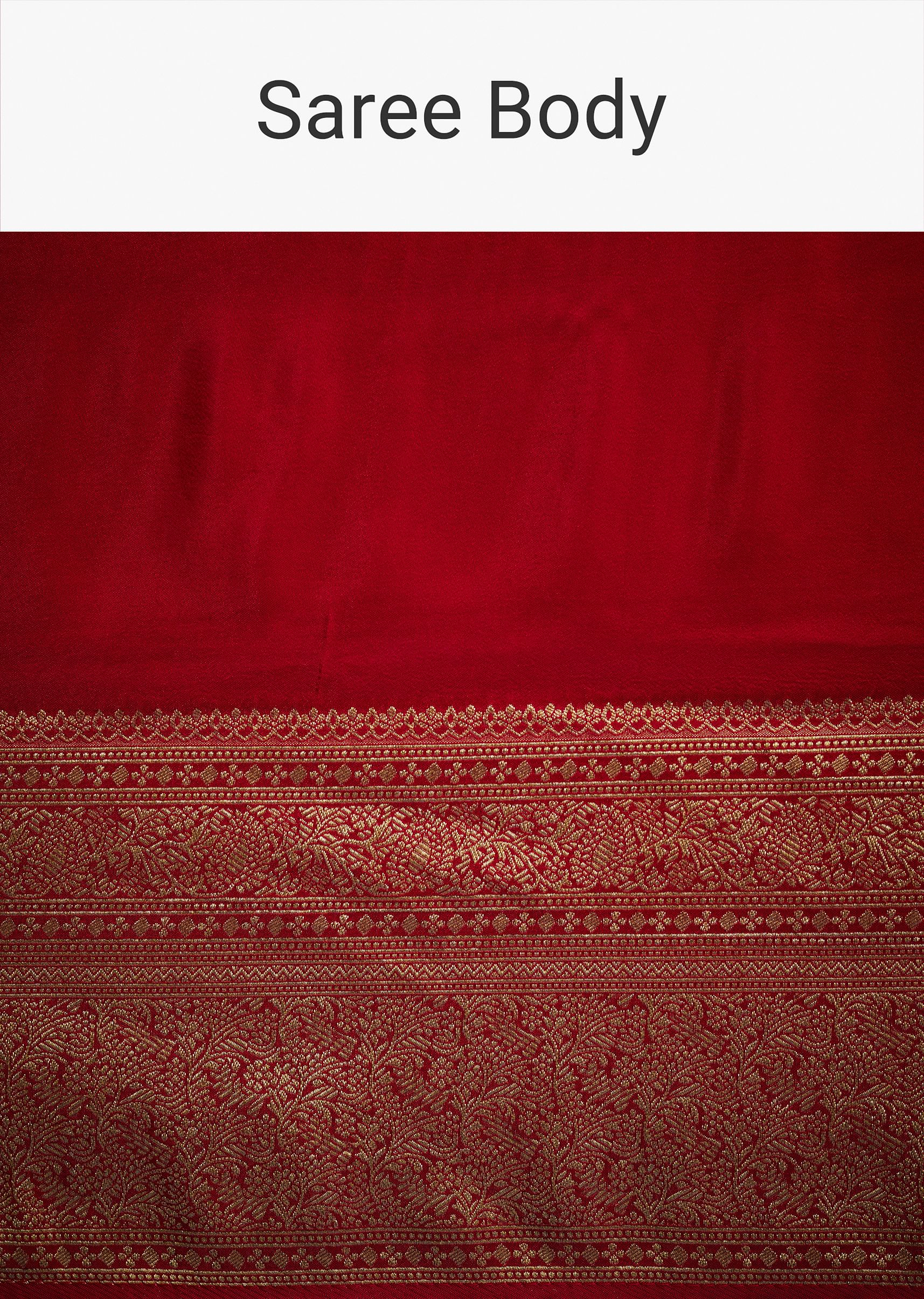 Red Dola Silk Saree With Zari Woven Border And Pallu - Image 9