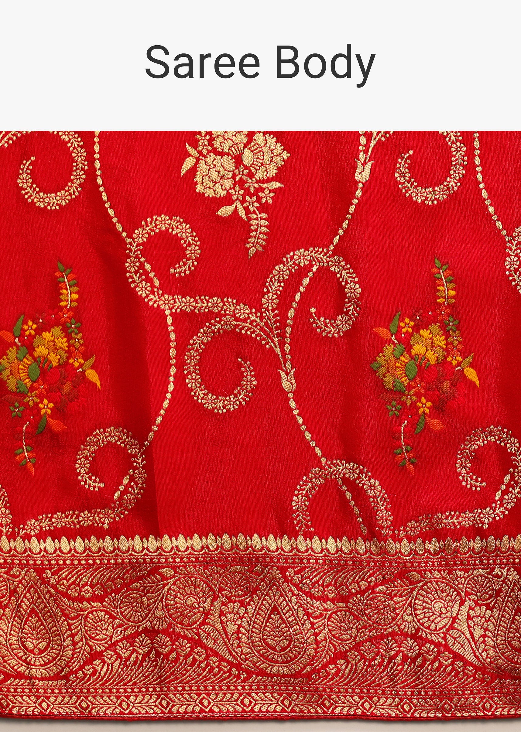 Red Dola Silk Woven Saree With Zari Work And Unstitched Blouse - Image 9
