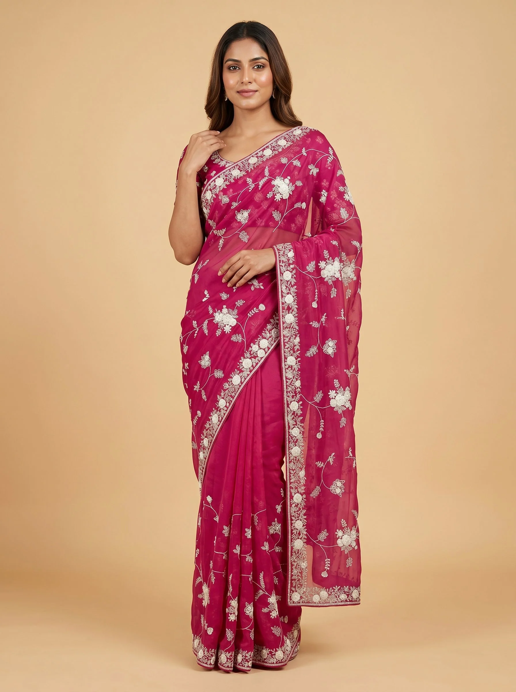 Red Embroidered Saree with Elegant Detailing