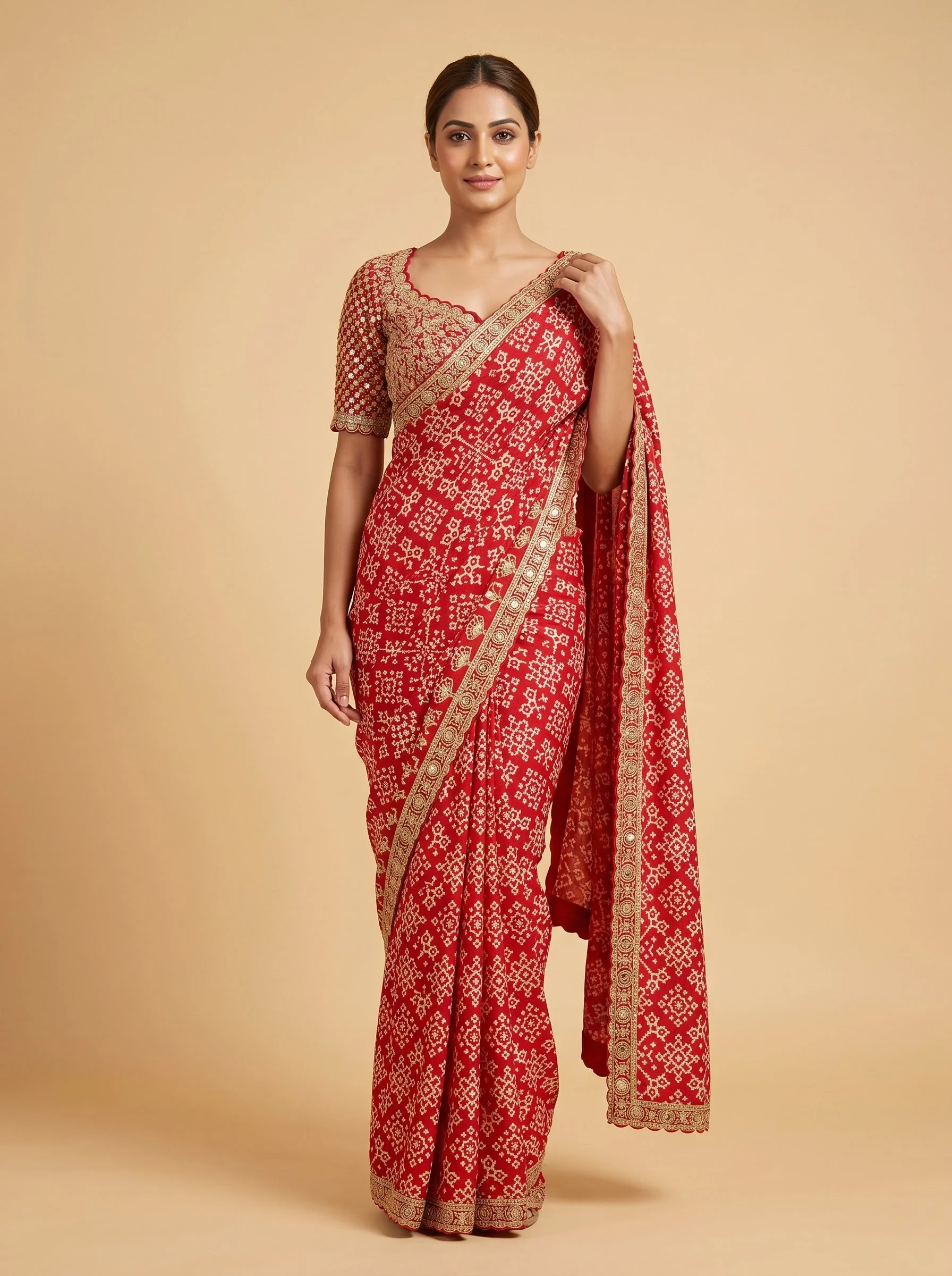 Red Embroidered Saree with Zari Accents