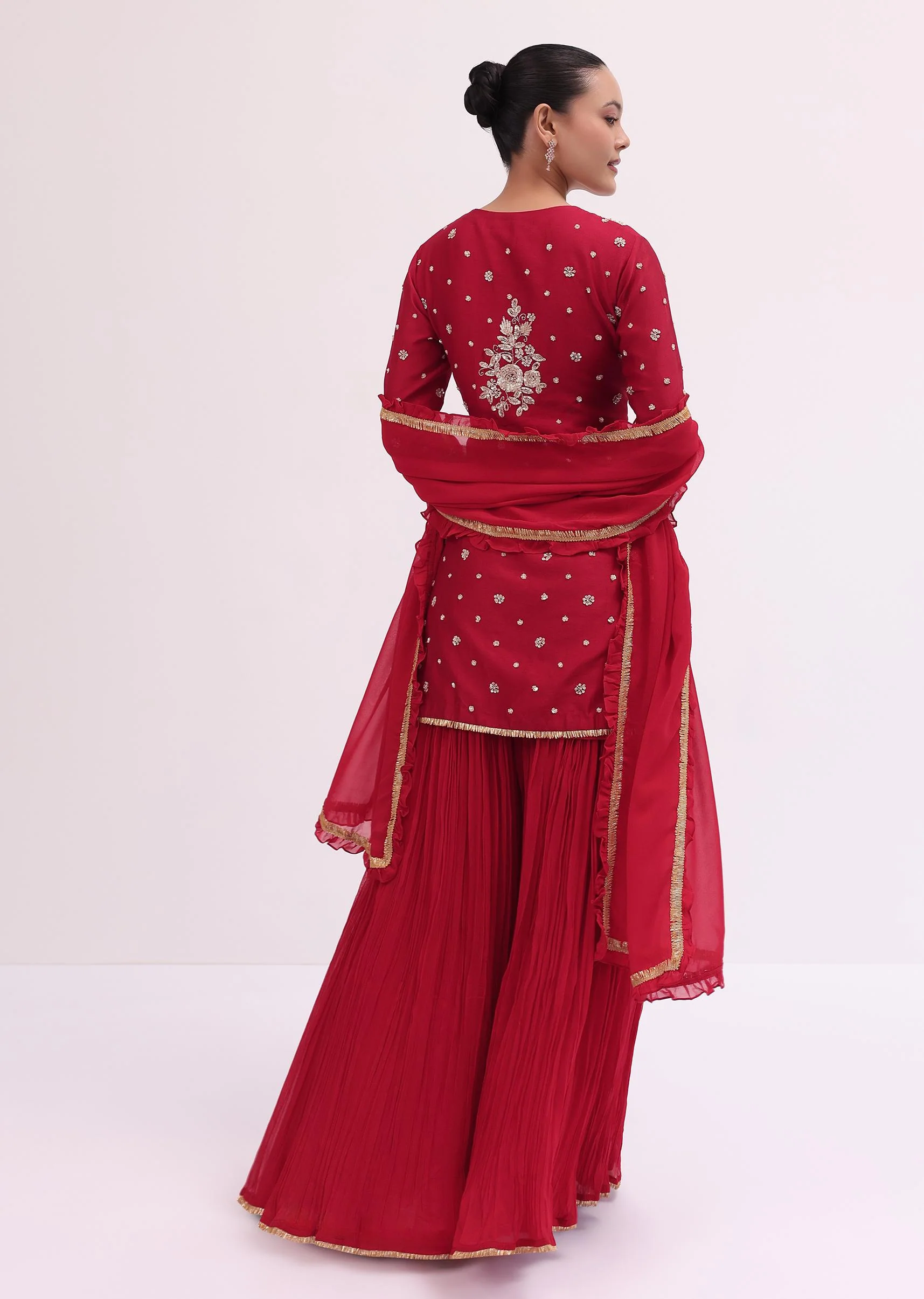 Red Embroidered Silk Kurta Palazzo Set - Image 5