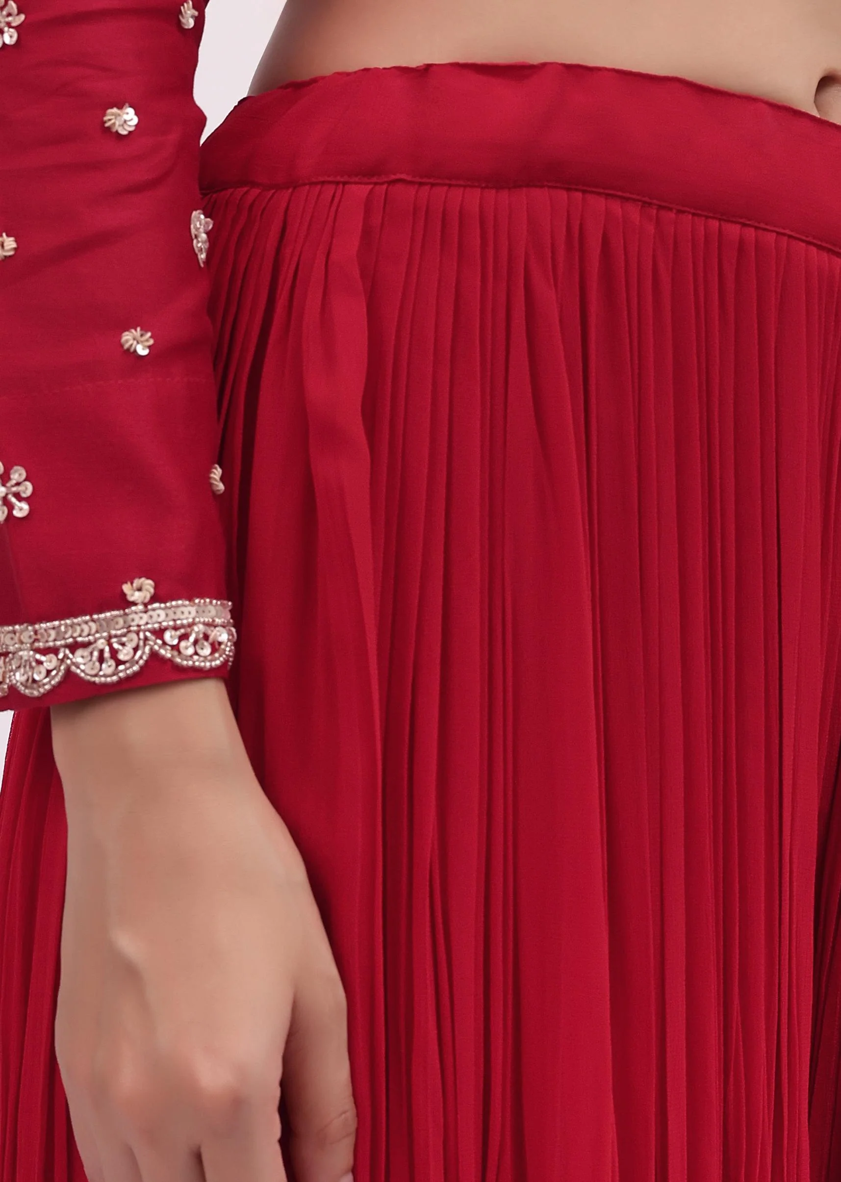 Red Embroidered Silk Kurta Palazzo Set - Image 6