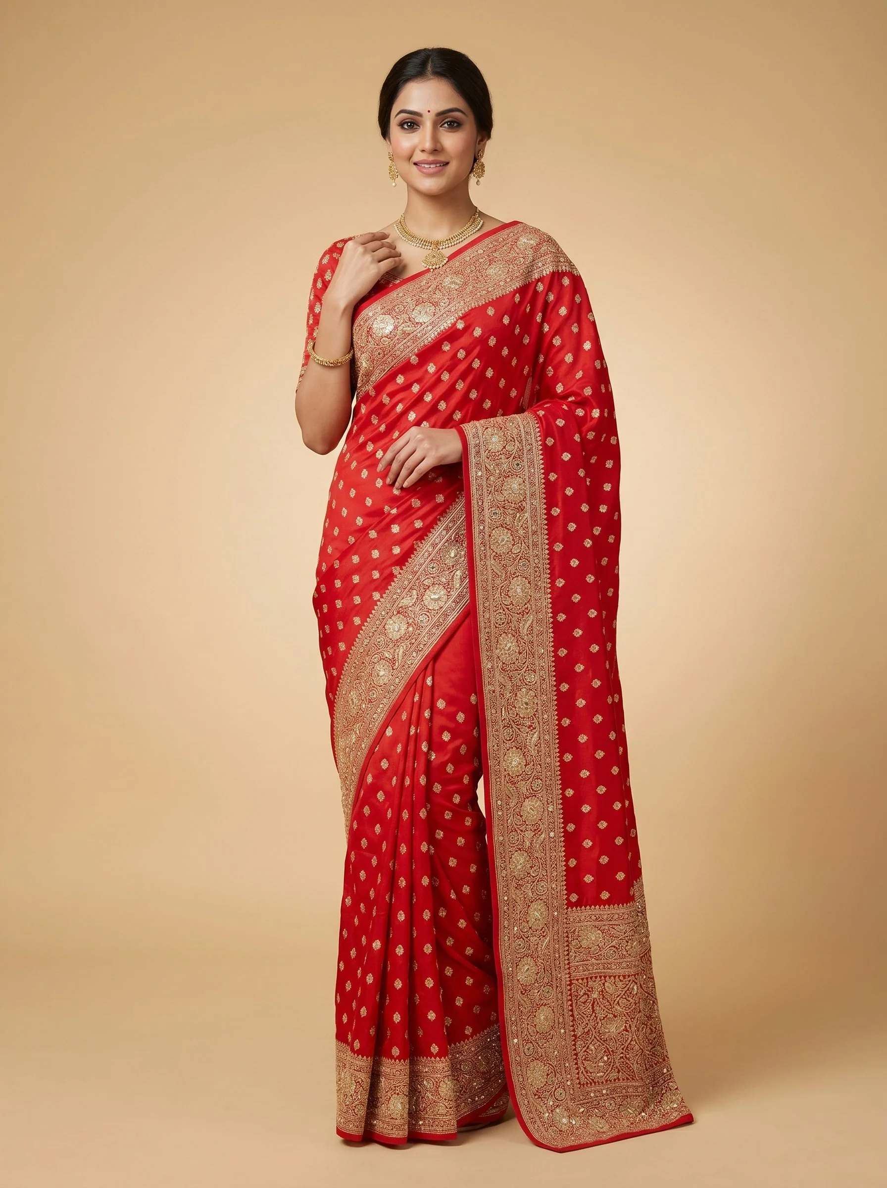 Red Festive Embroidered Saree