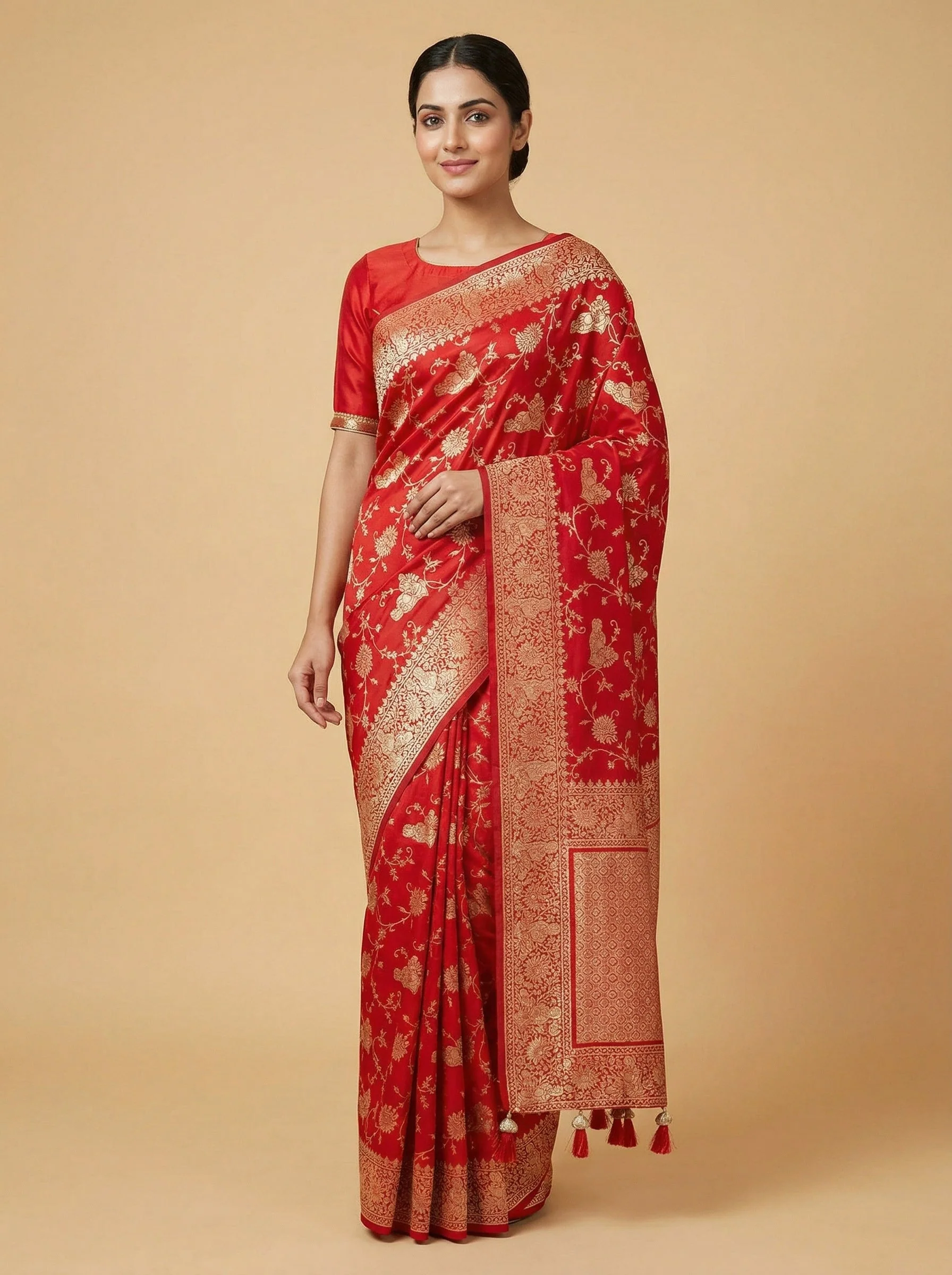 Red Flashing Embroidered Saree