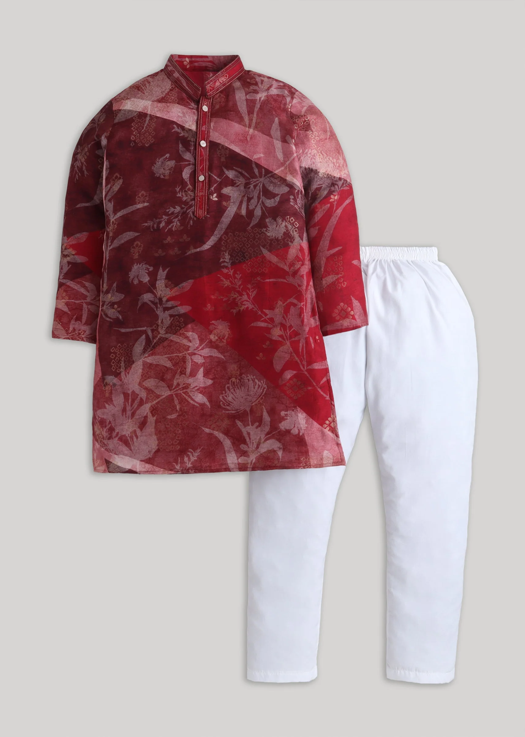 Red Floral Cotton Kurta Set With Color Pop