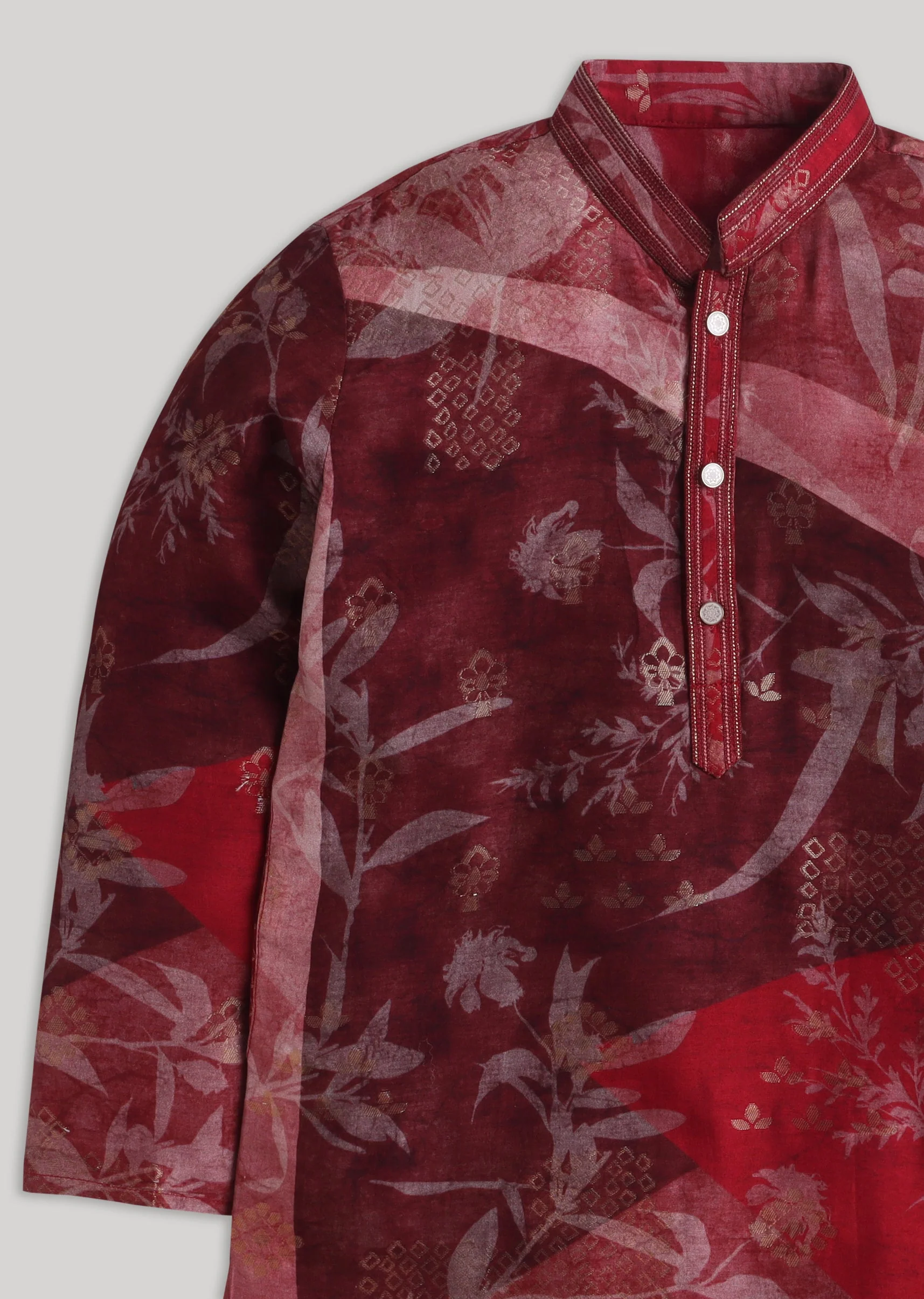 Red Floral Cotton Kurta Set With Color Pop - Image 4