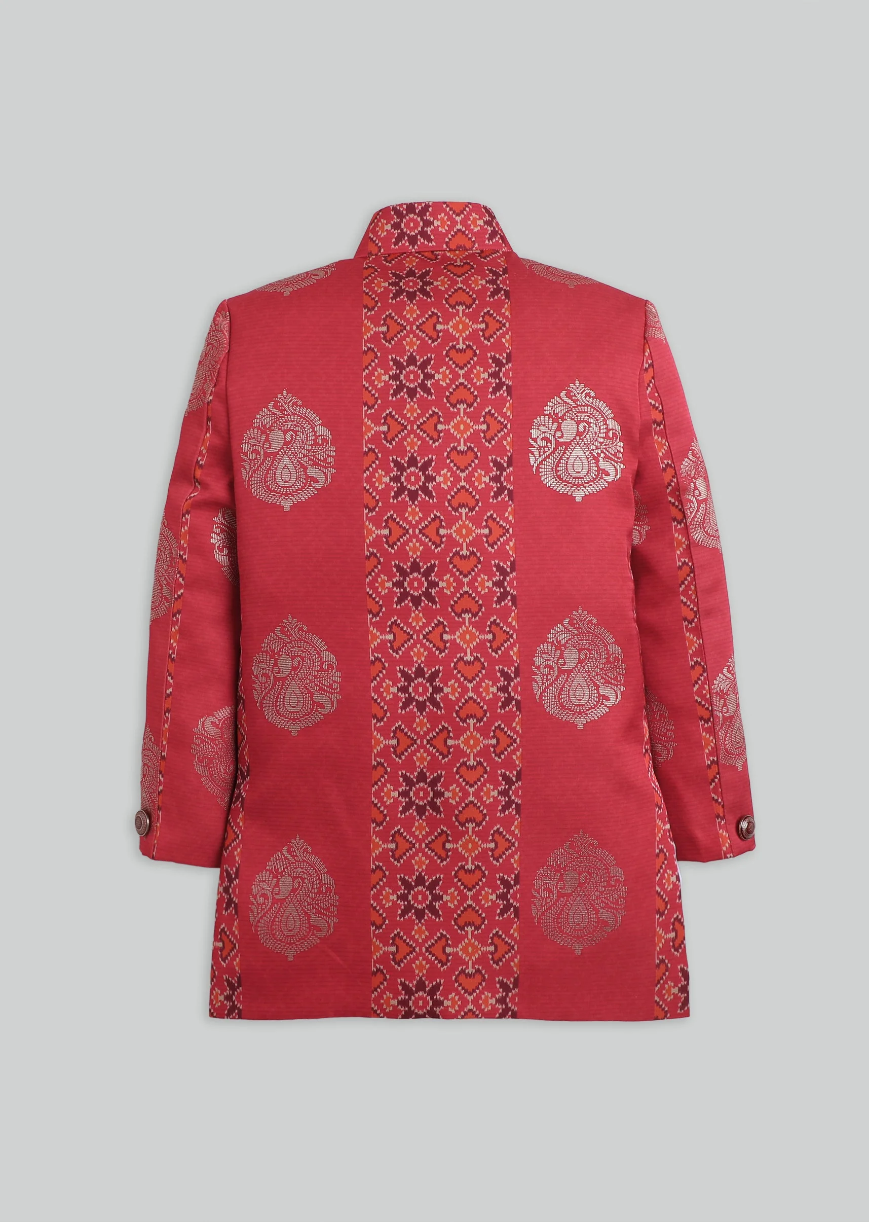 Red Foil Printed Kurta Set For Boys - Image 3