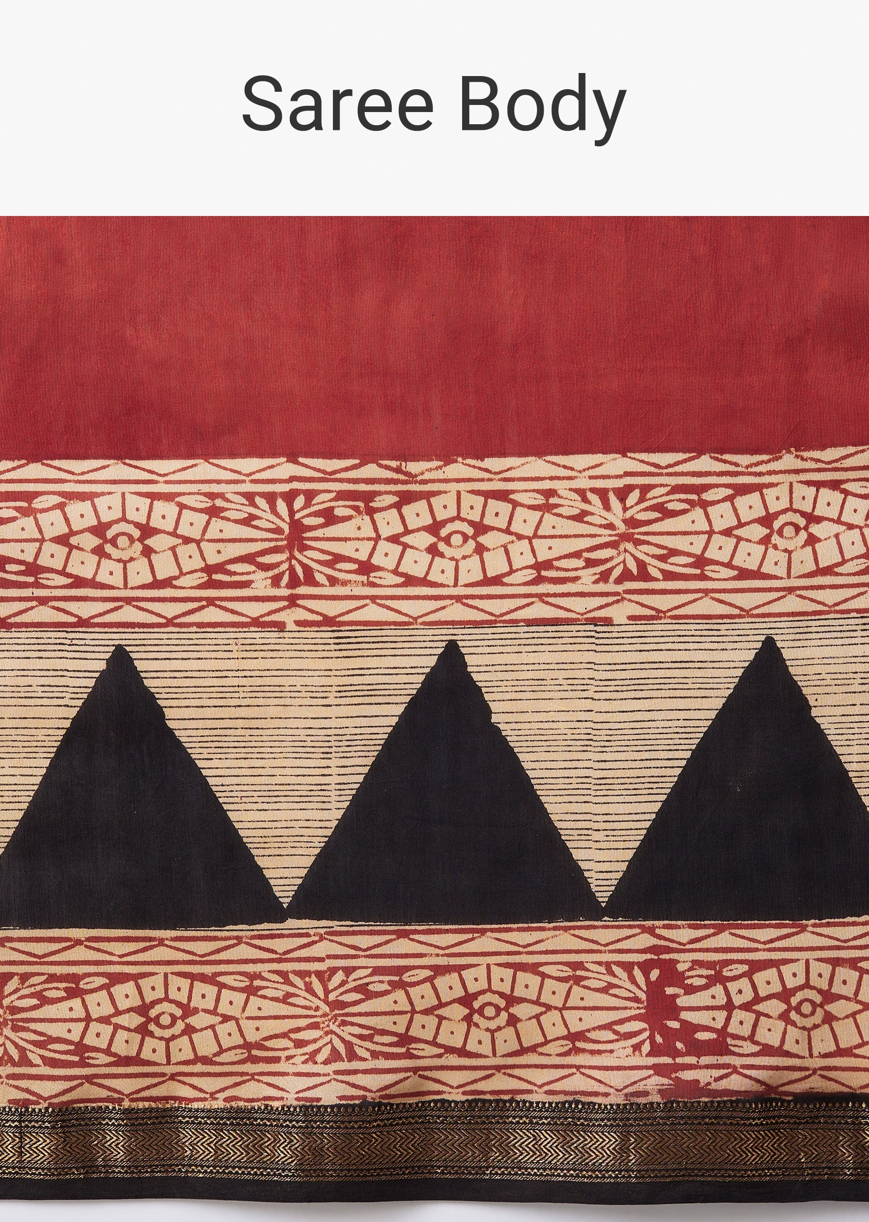 Red Geometric Block Printed Saree with Unstitched Blouse - Image 9
