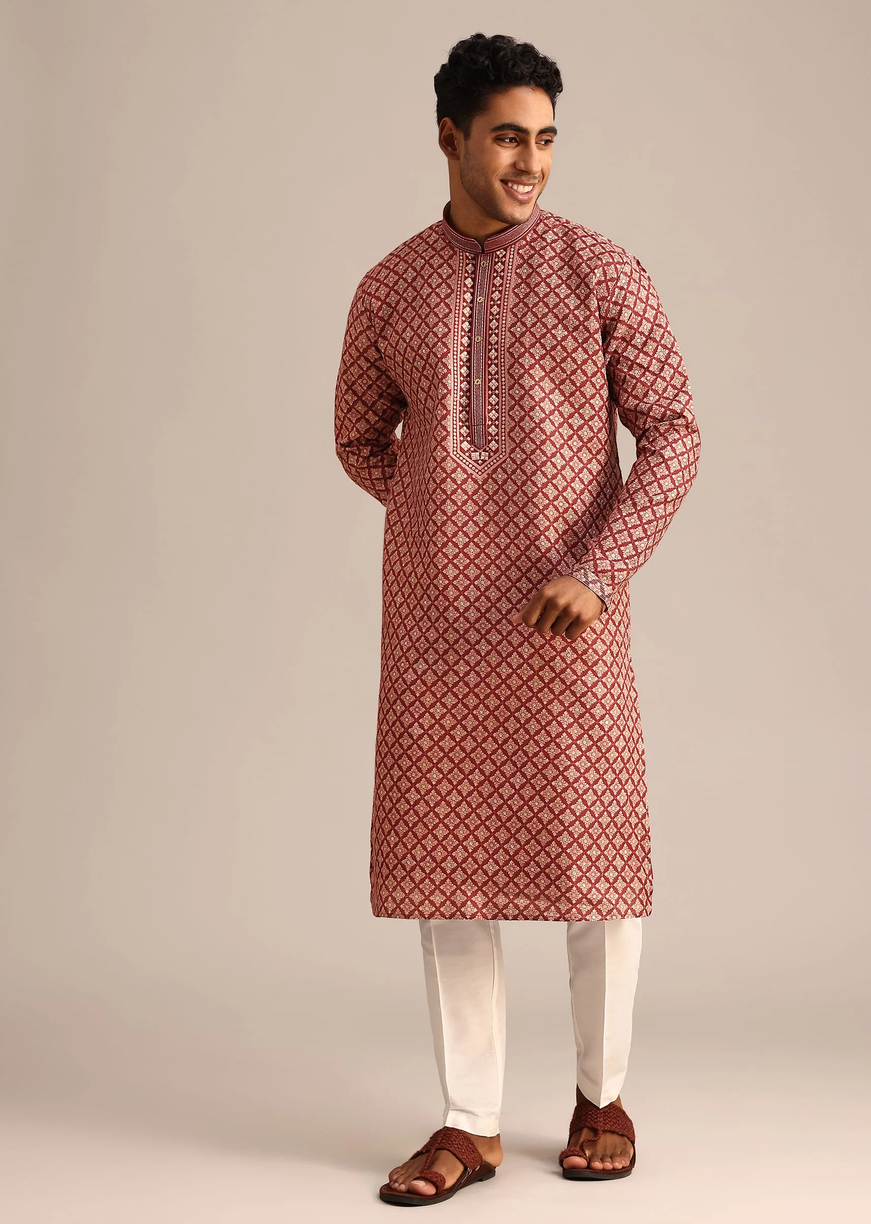 Red Georgette Kurta Set With Printed Detail
