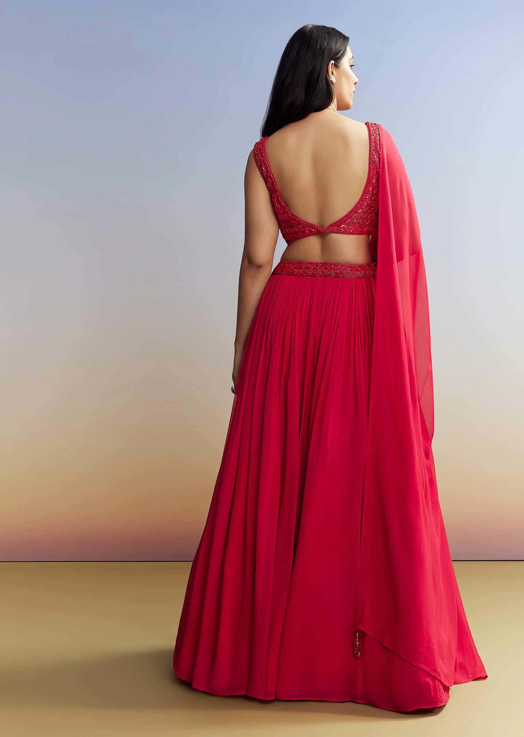 Red Georgette Lehenga with Cut Dana Choli - Image 5
