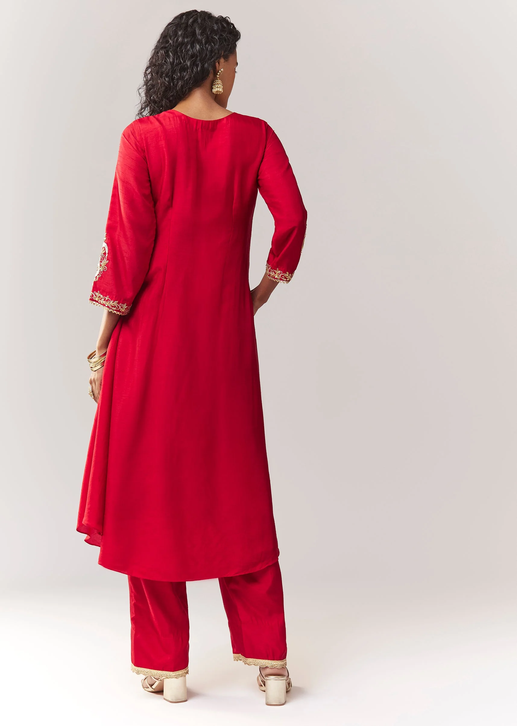 Red Gotta And Sequin Work Anarkali With Pant - Image 5