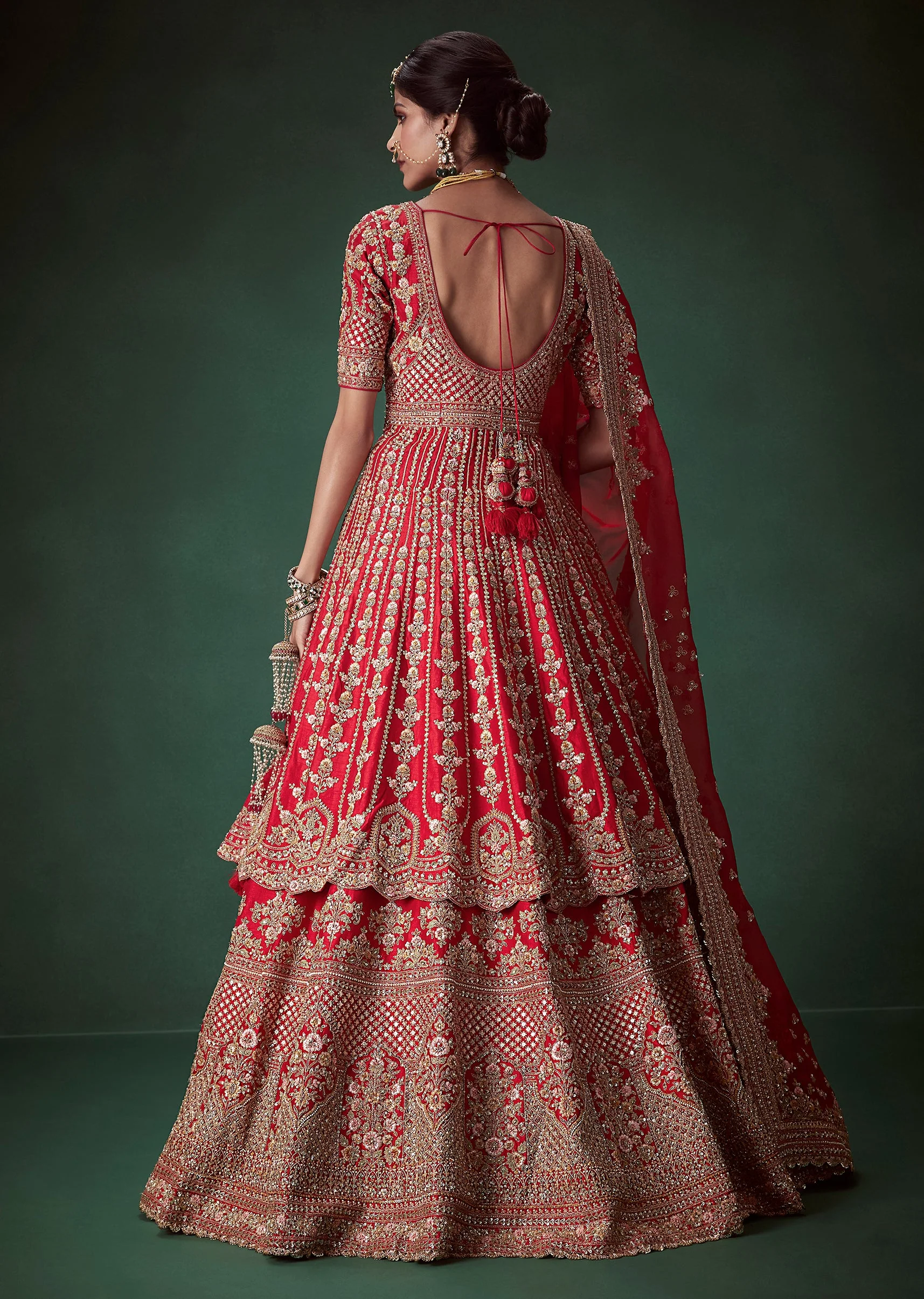 Red Gurudwara Bridal Suit Lehenga Set - Image 2