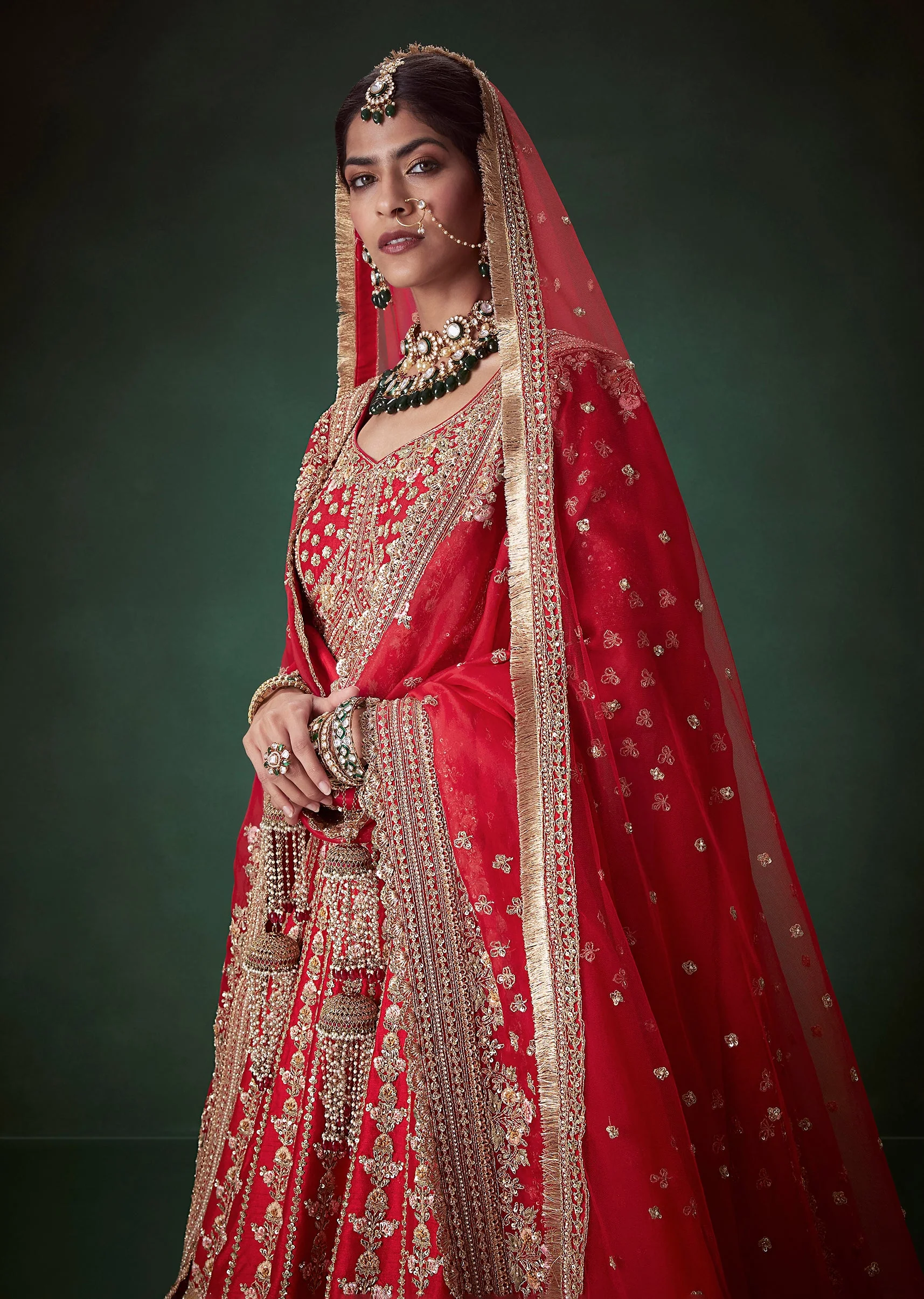 Red Gurudwara Bridal Suit Lehenga Set - Image 5