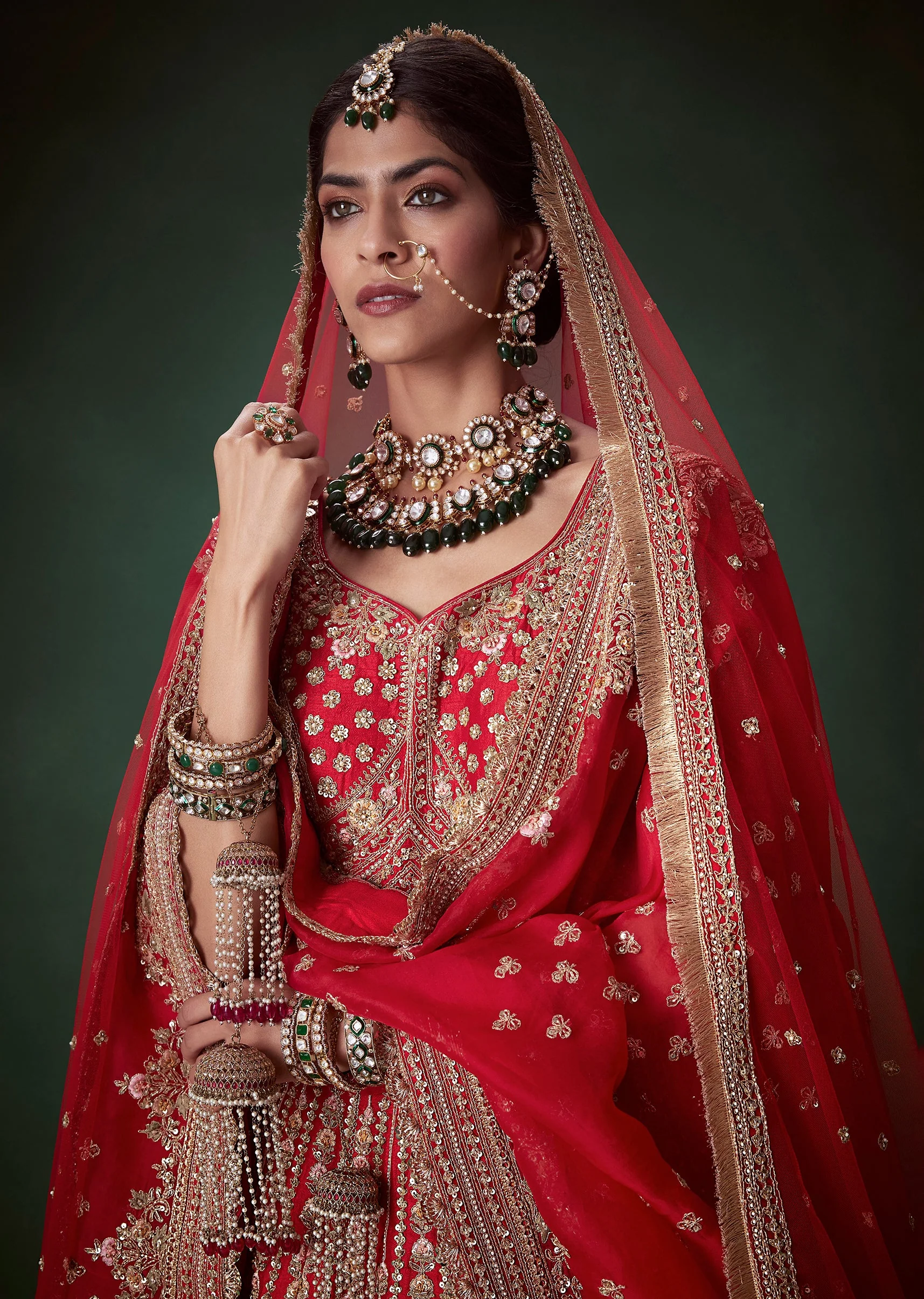 Red Gurudwara Bridal Suit Lehenga Set - Image 7