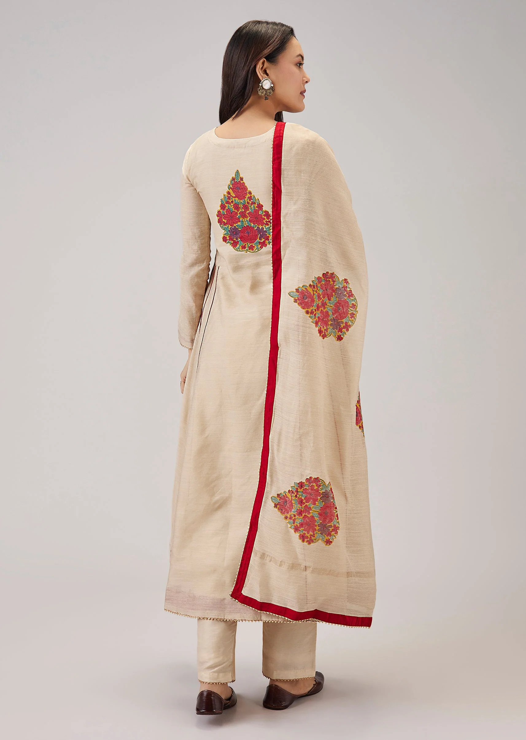 Red Hand Block Print Anarkali And Dupatta - Image 5