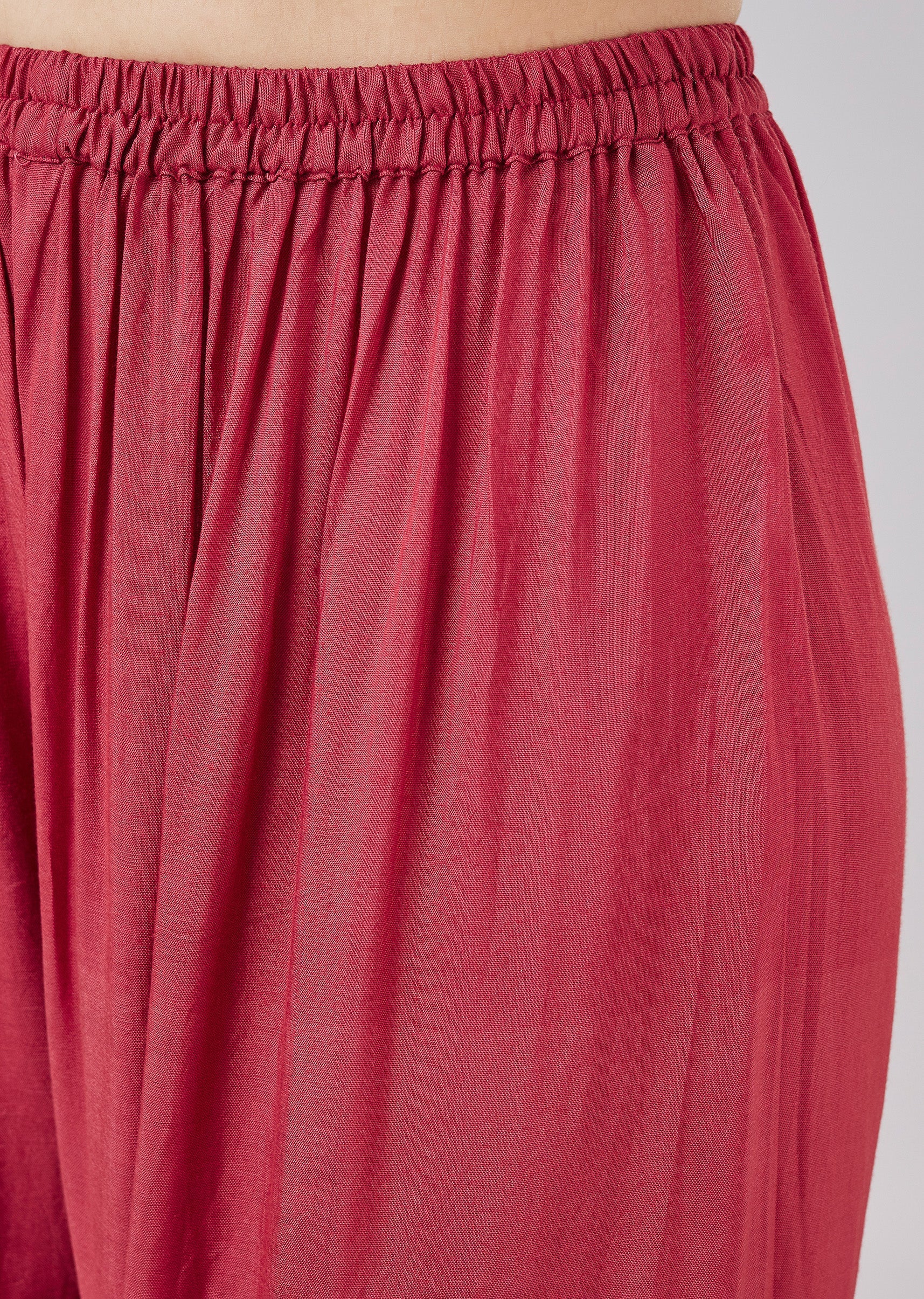 Red Hand Block Printed Chiffon Anarkali Set With Dupatta - Image 6