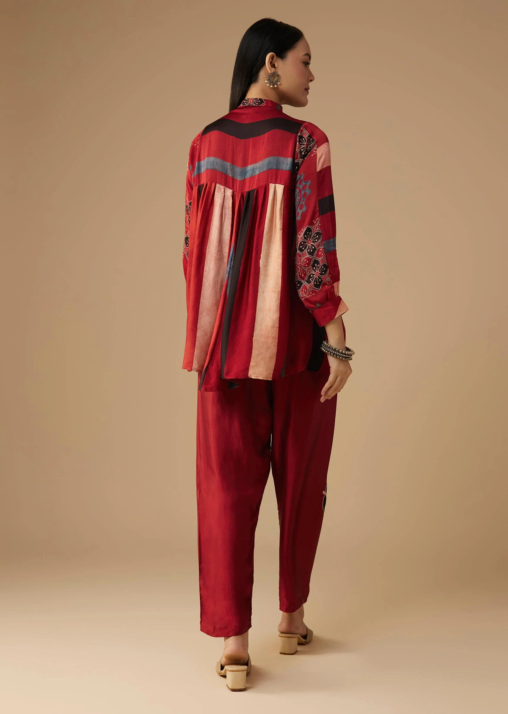Red Hand Dyed Ajrakh Tunic and Pant Set - Image 5